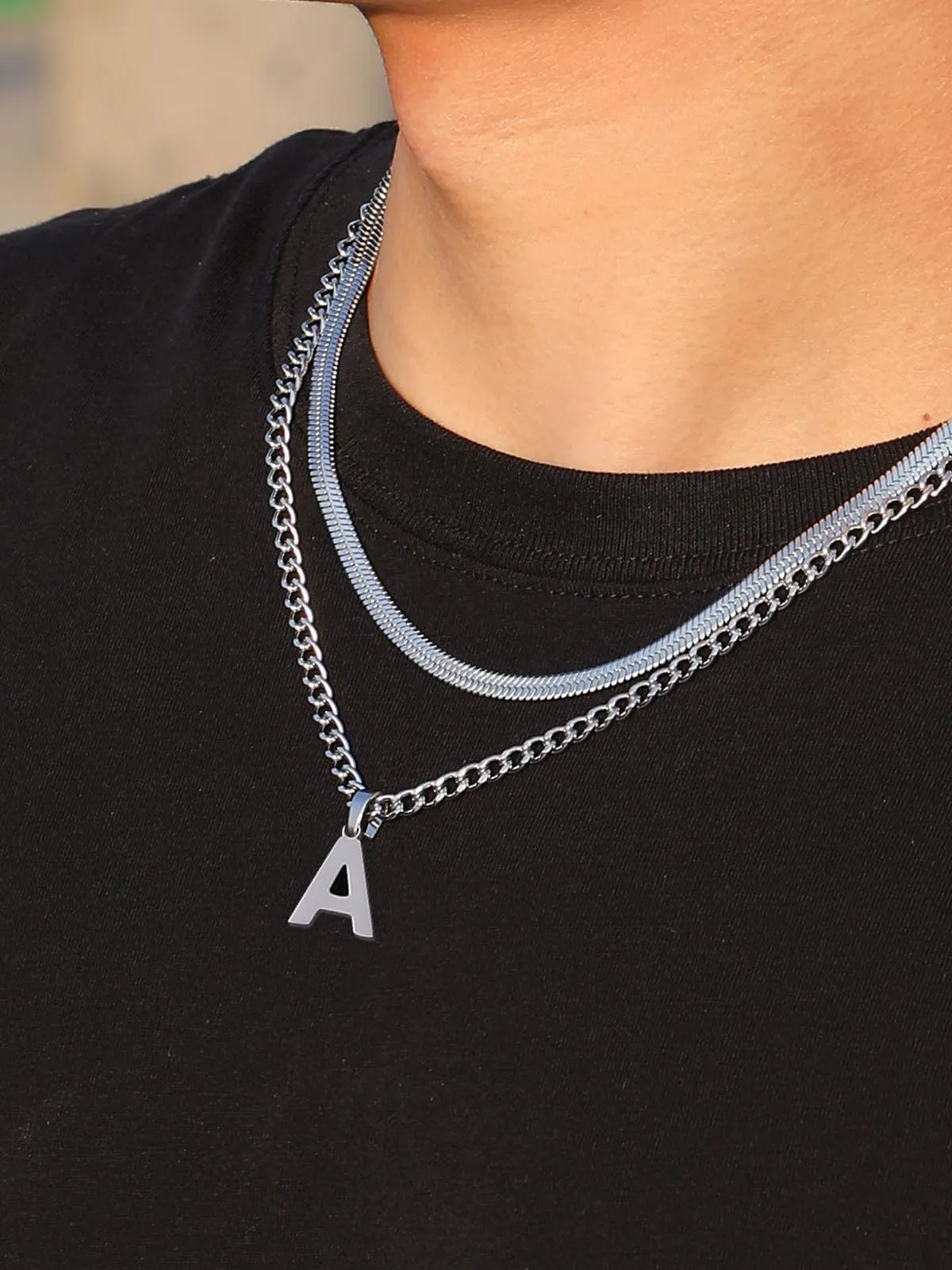 Esmoly Collana Uomo 316L Acciaio Inossidabile Doppia Catena Regalo Uomo Ragazzo (Argento R) - immagine 5