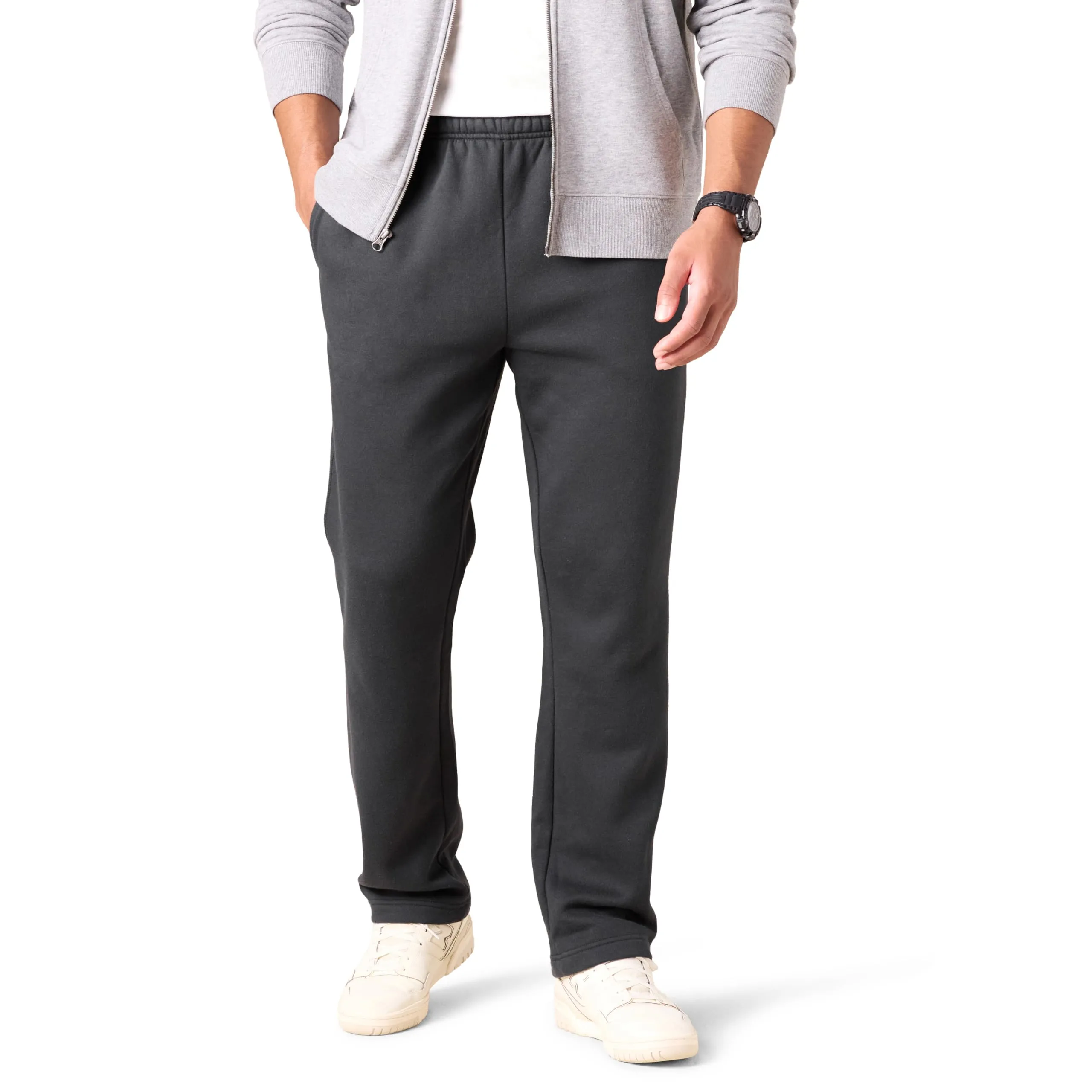 Amazon Essentials Pantaloni Sportivi in Pile con Fondo Aperto (Disponibili in Taglie Extra Forti) Uomo, Nero Slavato, XXL - immagine 1