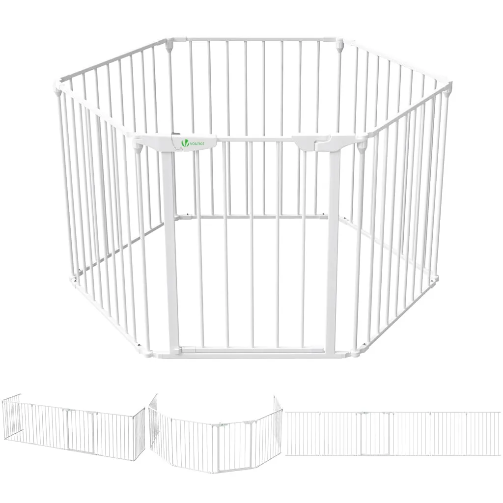 VOUNOT® Barriera di Sicurezza 375 cm per Bambini e Cani, Cancello Cancelletto Griglia di Sicurezza per Camino, Preassemblato, 6 Pannelli Barriera Protettiva Pieghevole per Porte o Scale, Bianco - immagine 1