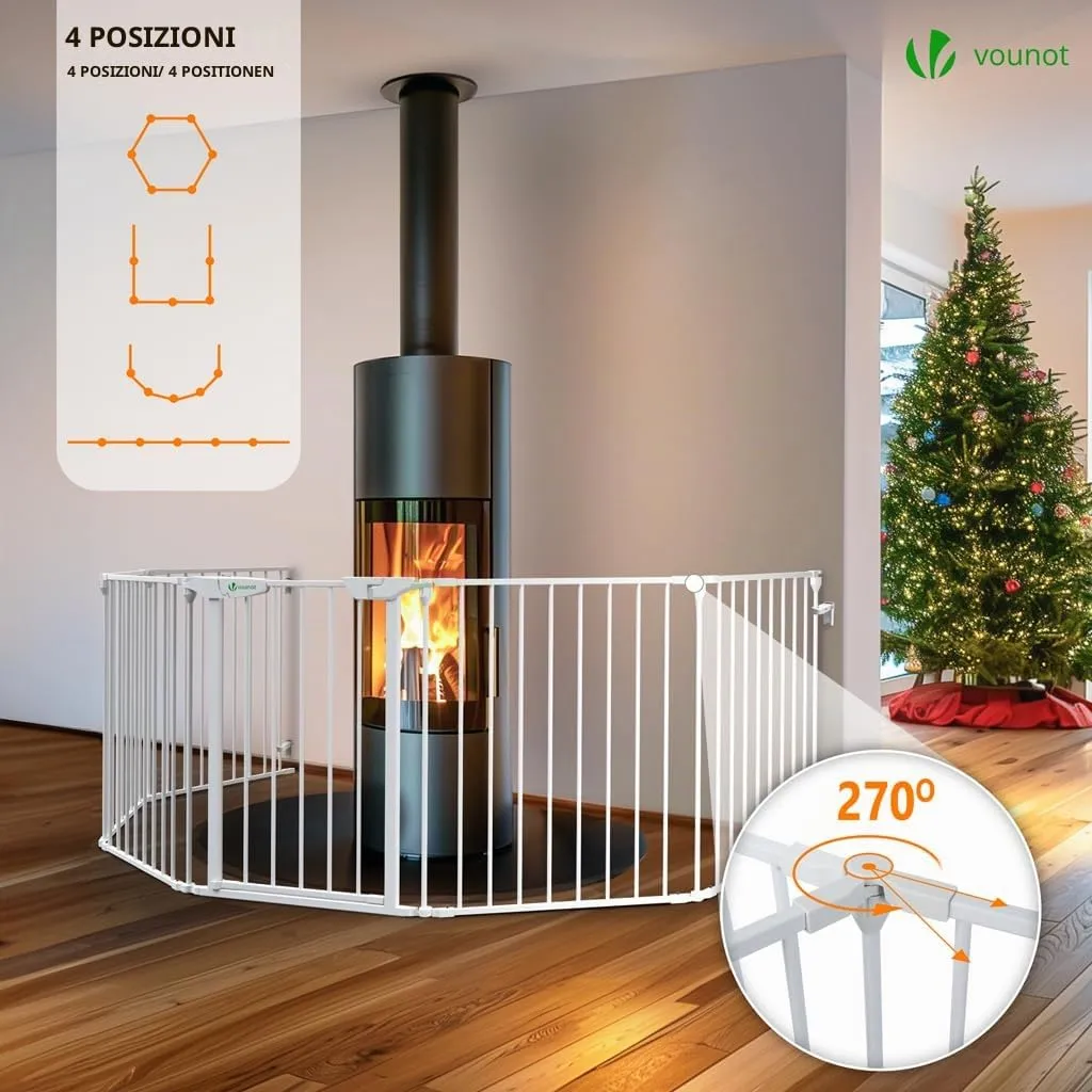 VOUNOT® Barriera di Sicurezza 375 cm per Bambini e Cani, Cancello Cancelletto Griglia di Sicurezza per Camino, Preassemblato, 6 Pannelli Barriera Protettiva Pieghevole per Porte o Scale, Bianco - immagine 2