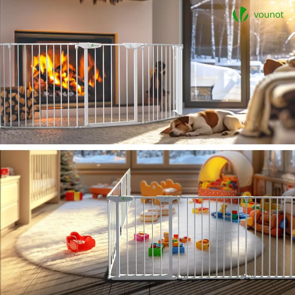 VOUNOT® Barriera di Sicurezza 375 cm per Bambini e Cani, Cancello Cancelletto Griglia di Sicurezza per Camino, Preassemblato, 6 Pannelli Barriera Protettiva Pieghevole per Porte o Scale, Bianco - immagine 3