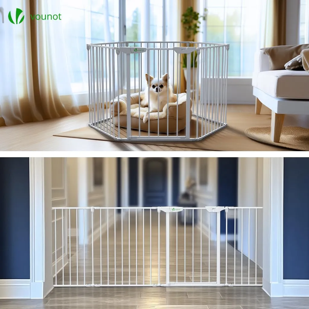 VOUNOT® Barriera di Sicurezza 375 cm per Bambini e Cani, Cancello Cancelletto Griglia di Sicurezza per Camino, Preassemblato, 6 Pannelli Barriera Protettiva Pieghevole per Porte o Scale, Bianco - immagine 4