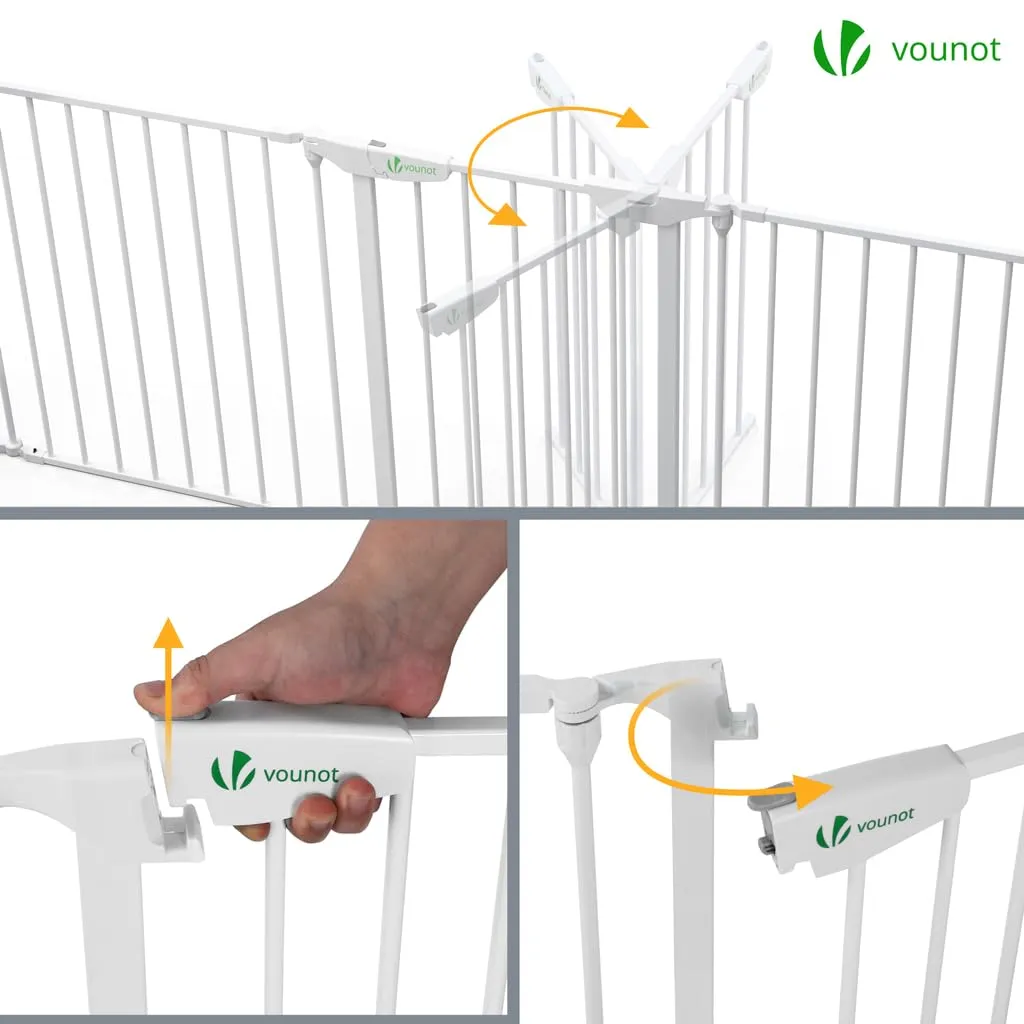 VOUNOT® Barriera di Sicurezza 375 cm per Bambini e Cani, Cancello Cancelletto Griglia di Sicurezza per Camino, Preassemblato, 6 Pannelli Barriera Protettiva Pieghevole per Porte o Scale, Bianco - immagine 5
