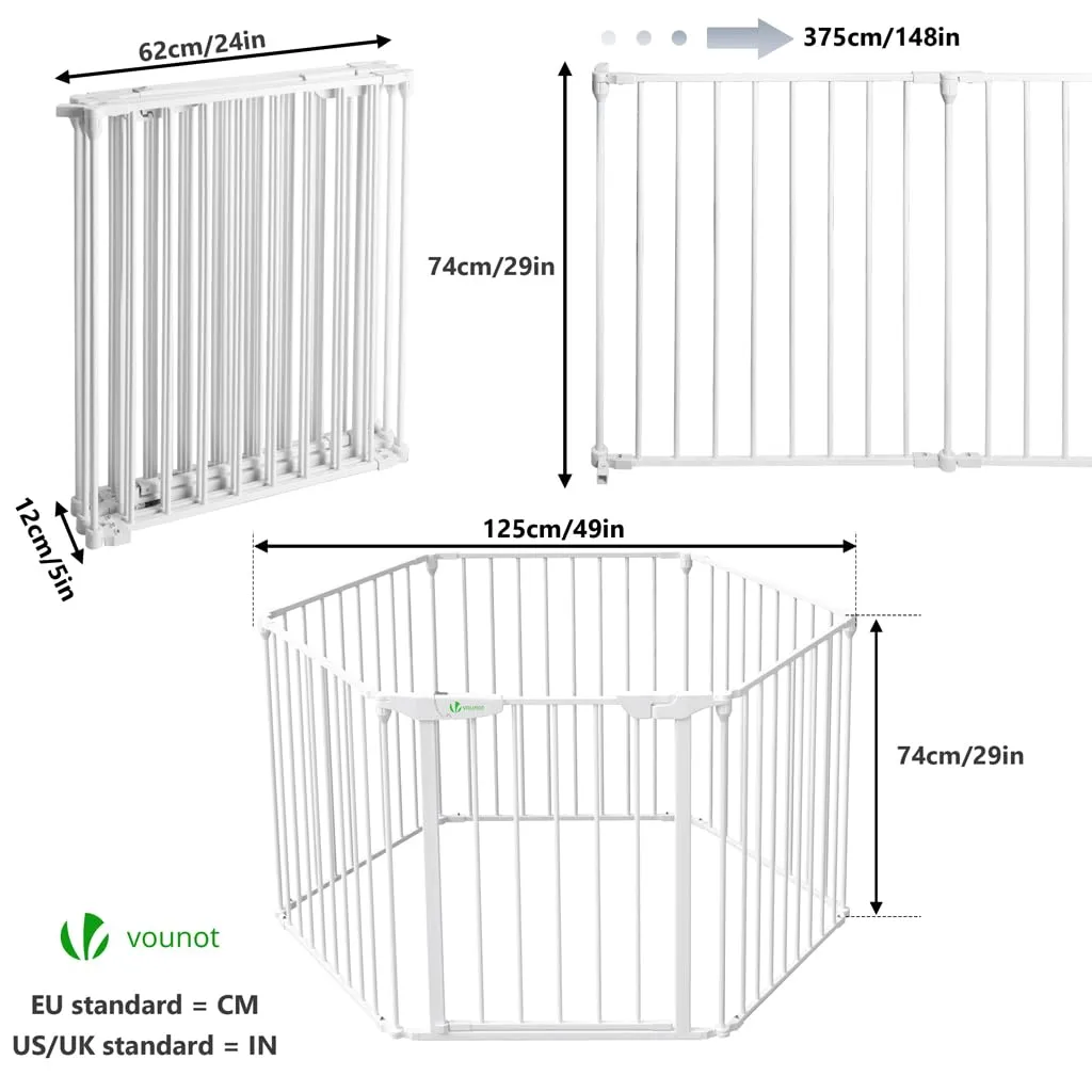 VOUNOT® Barriera di Sicurezza 375 cm per Bambini e Cani, Cancello Cancelletto Griglia di Sicurezza per Camino, Preassemblato, 6 Pannelli Barriera Protettiva Pieghevole per Porte o Scale, Bianco - immagine 6
