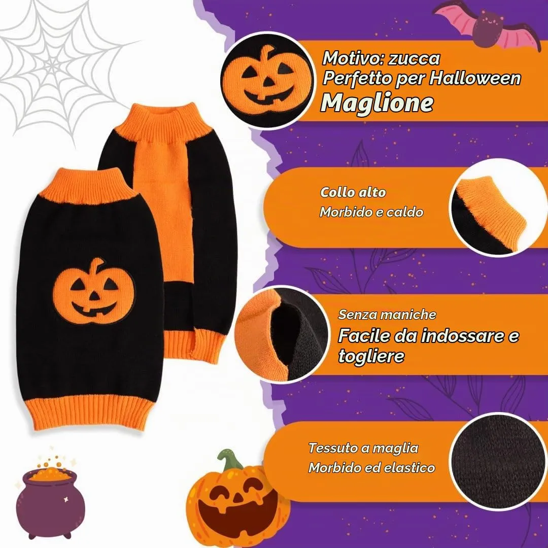 Maglioncino Cane Halloween Costume Gatto Caldi Vestito Zucca -Nero XS - immagine 4