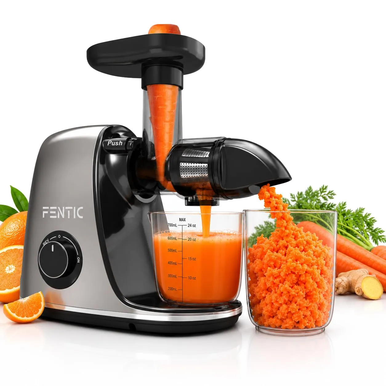 Fentic Estrattore di Succo Frutta e Verdura, Slow Juicer, 90% Resa, Grigio - immagine 1