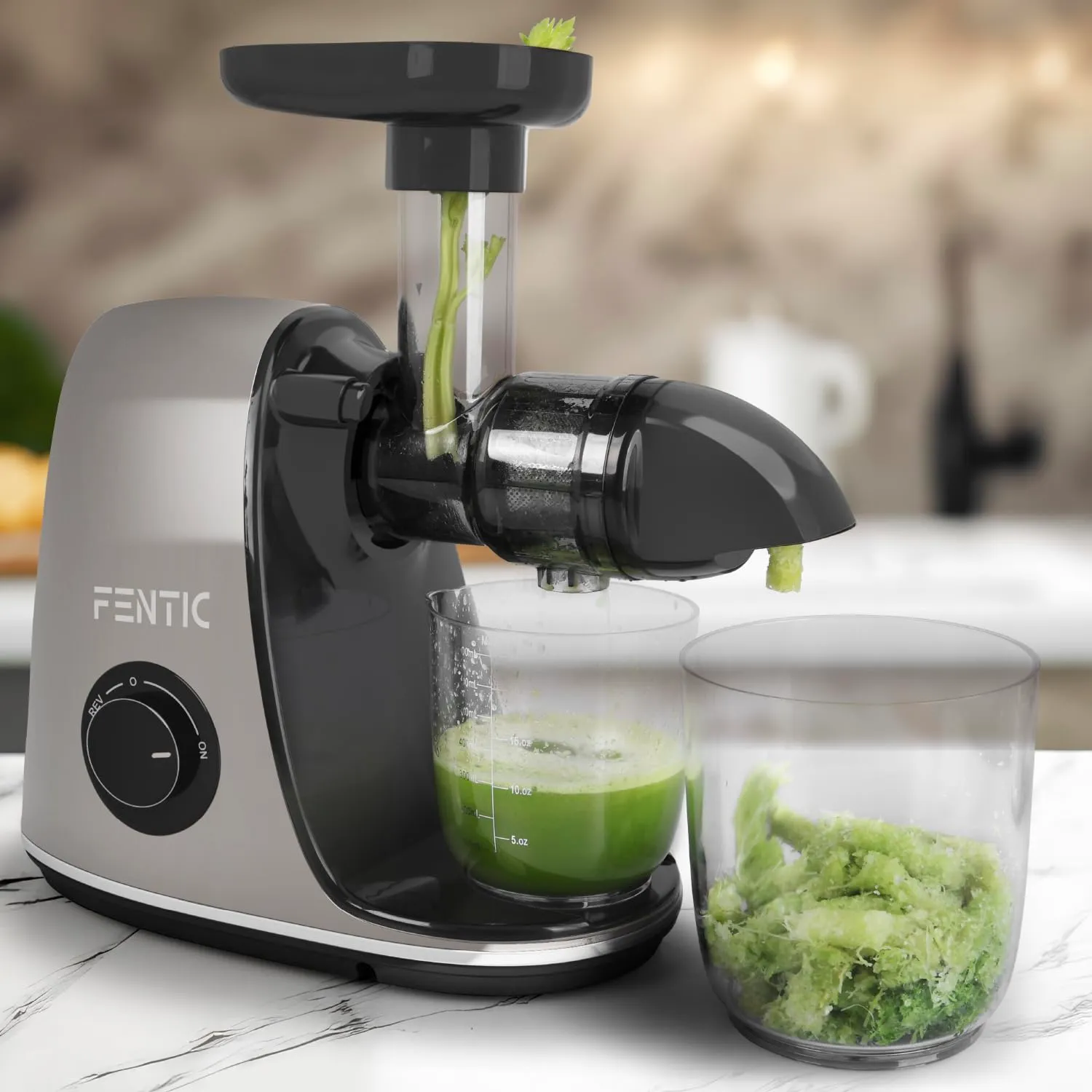 Fentic Estrattore di Succo Frutta e Verdura, Slow Juicer, 90% Resa, Grigio - immagine 7