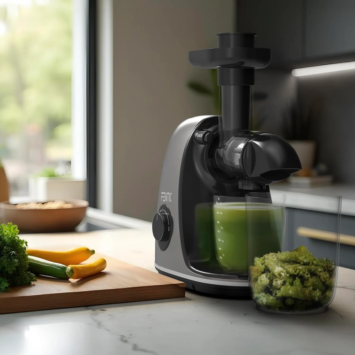 Fentic Estrattore di Succo Frutta e Verdura, Slow Juicer, 90% Resa, Grigio - immagine 10