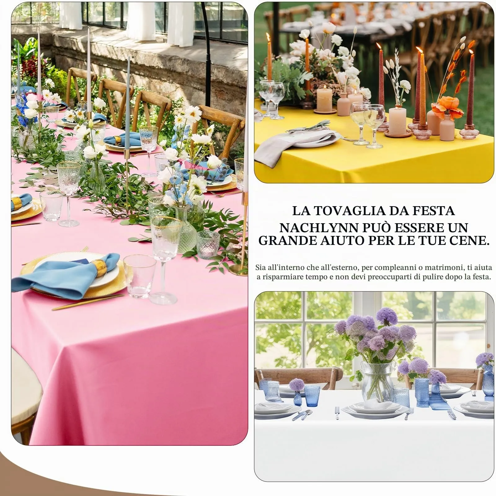 NACHLYNN Confezione da 6 tovaglie in plastica usa e getta, 137 x 274 cm, bianche, rettangolari, per feste, fidanzamenti, matrimoni, battesimi, compleanni, decorazioni - immagine 5