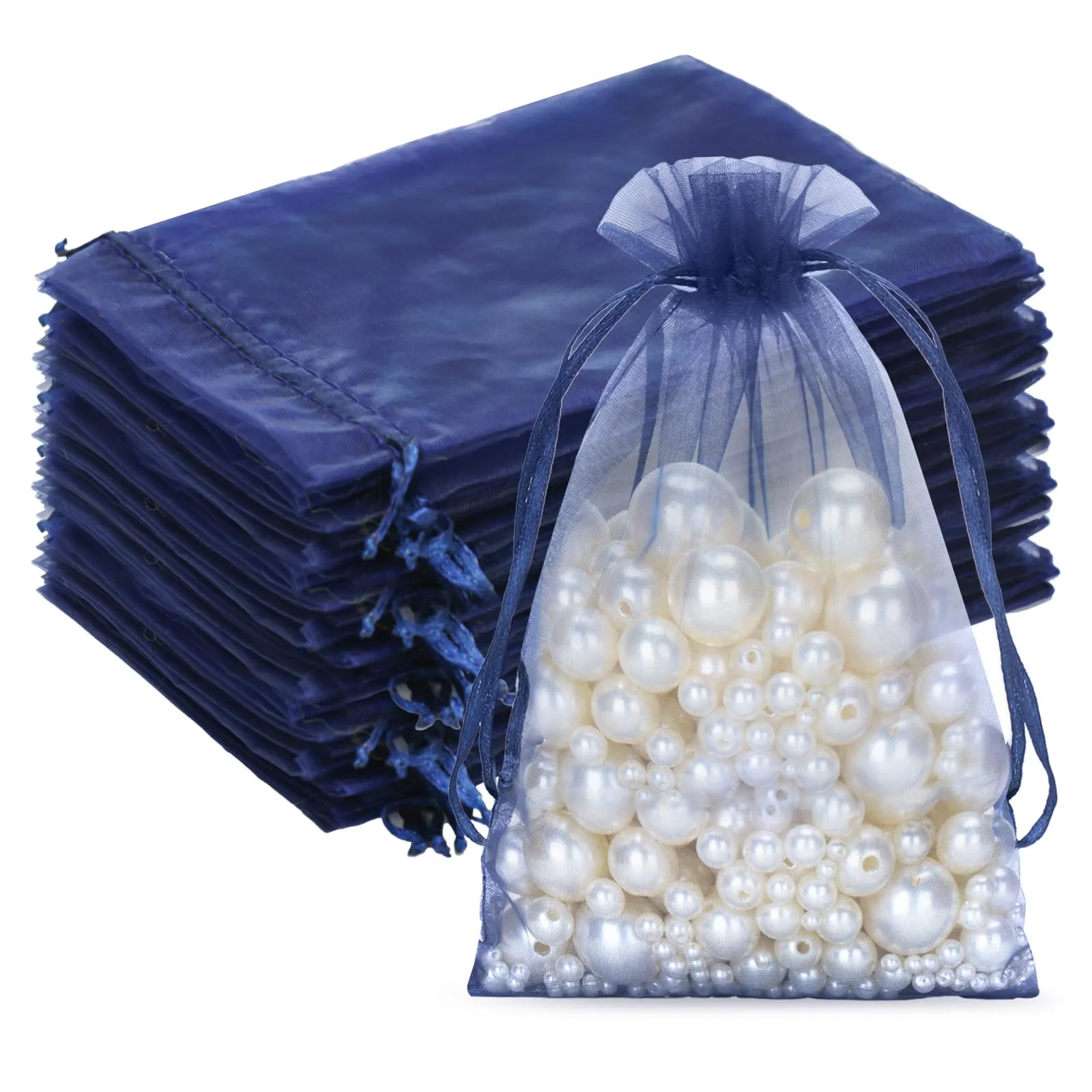 G2PLUS 50 Sacchetti Blu Navy Organza,13x18CM Sacchetti Organza Regalo - immagine 1