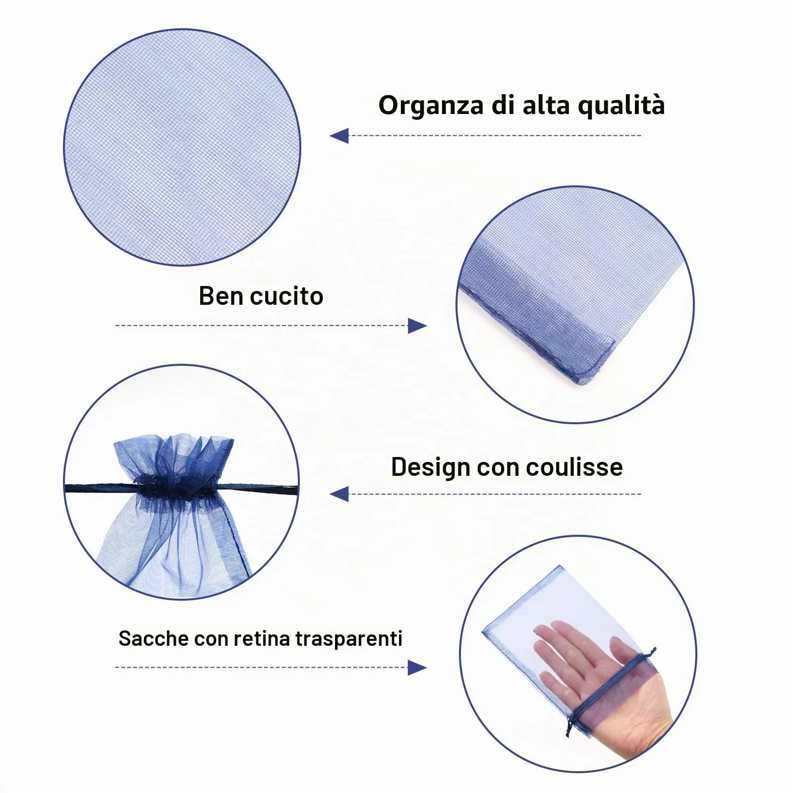 G2PLUS 50 Sacchetti Blu Navy Organza,13x18CM Sacchetti Organza Regalo - immagine 3