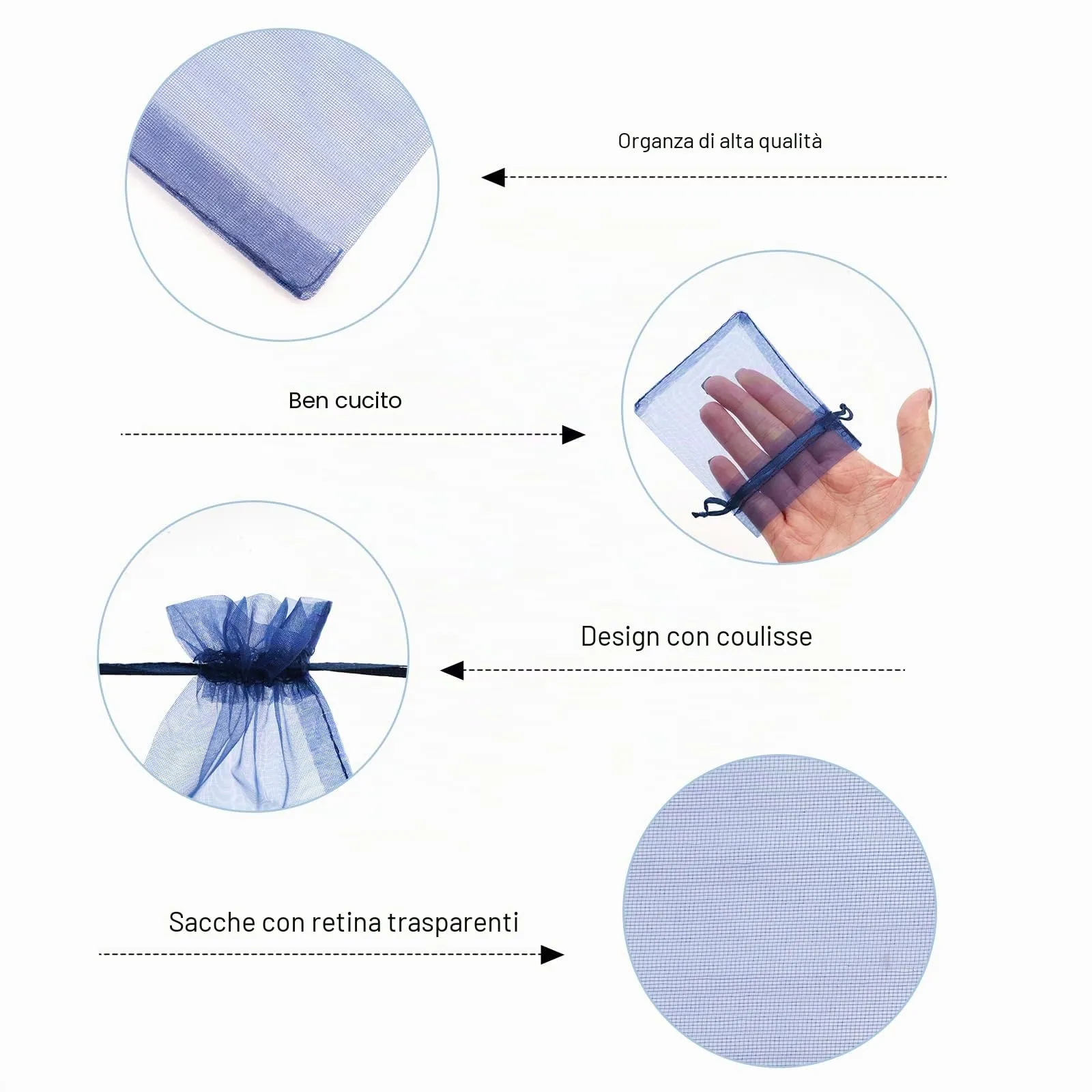 G2PLUS 50PCS Blu Navy Sacchetti Organza,7x9CM Sacchetti Organza Regalo - immagine 3