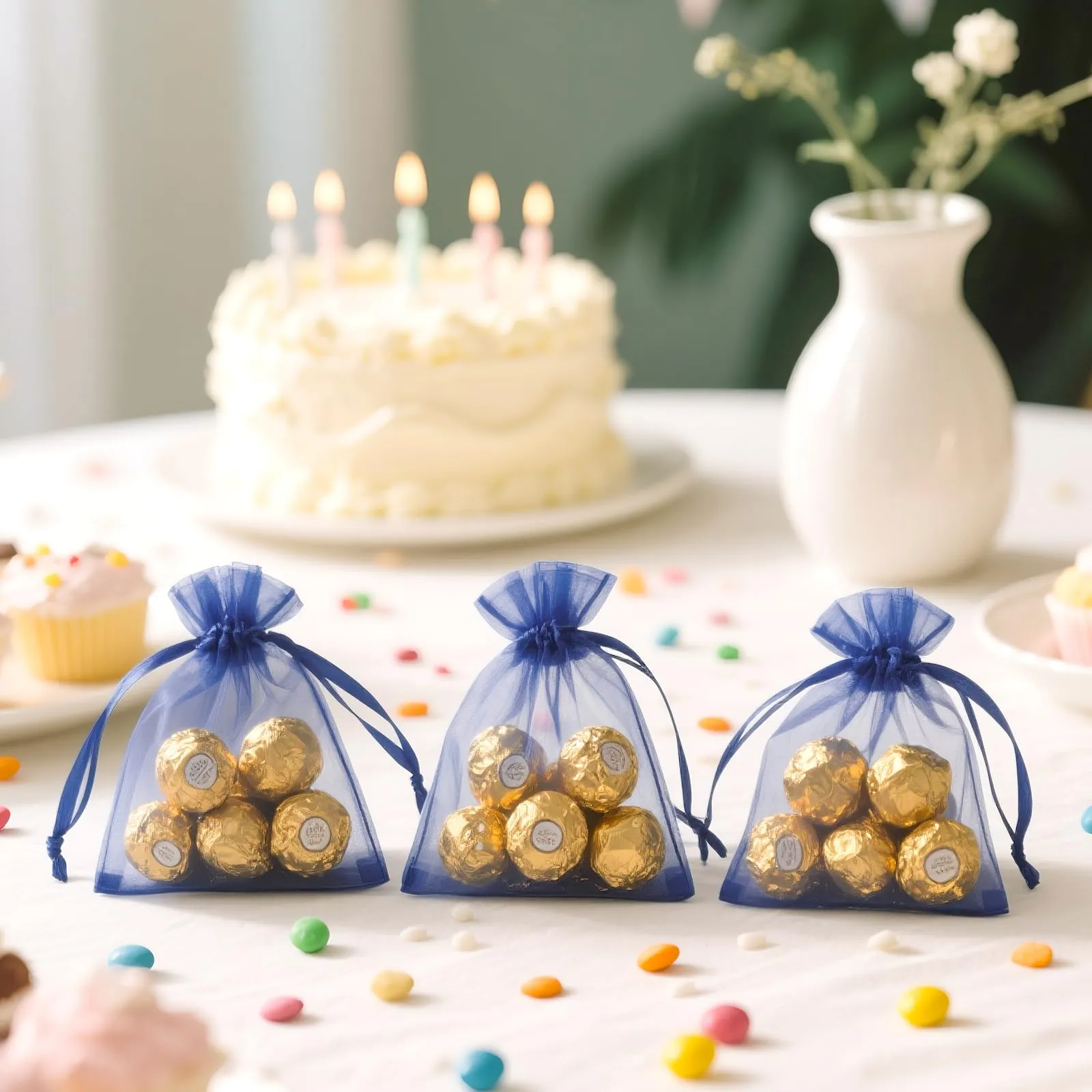 G2PLUS 50PCS Blu Navy Sacchetti Organza,7x9CM Sacchetti Organza Regalo - immagine 5