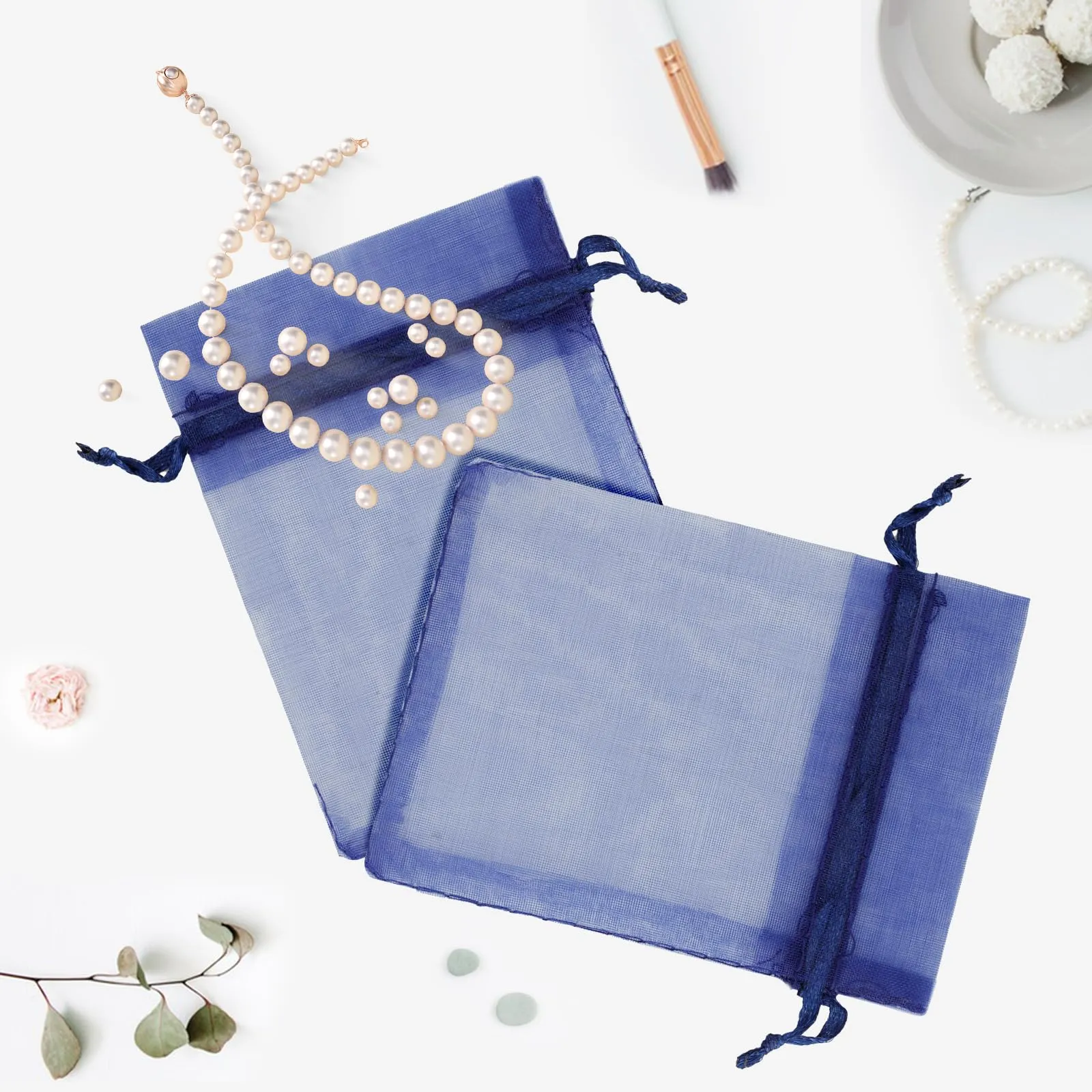 G2PLUS 50PCS Blu Navy Sacchetti Organza,7x9CM Sacchetti Organza Regalo - immagine 6