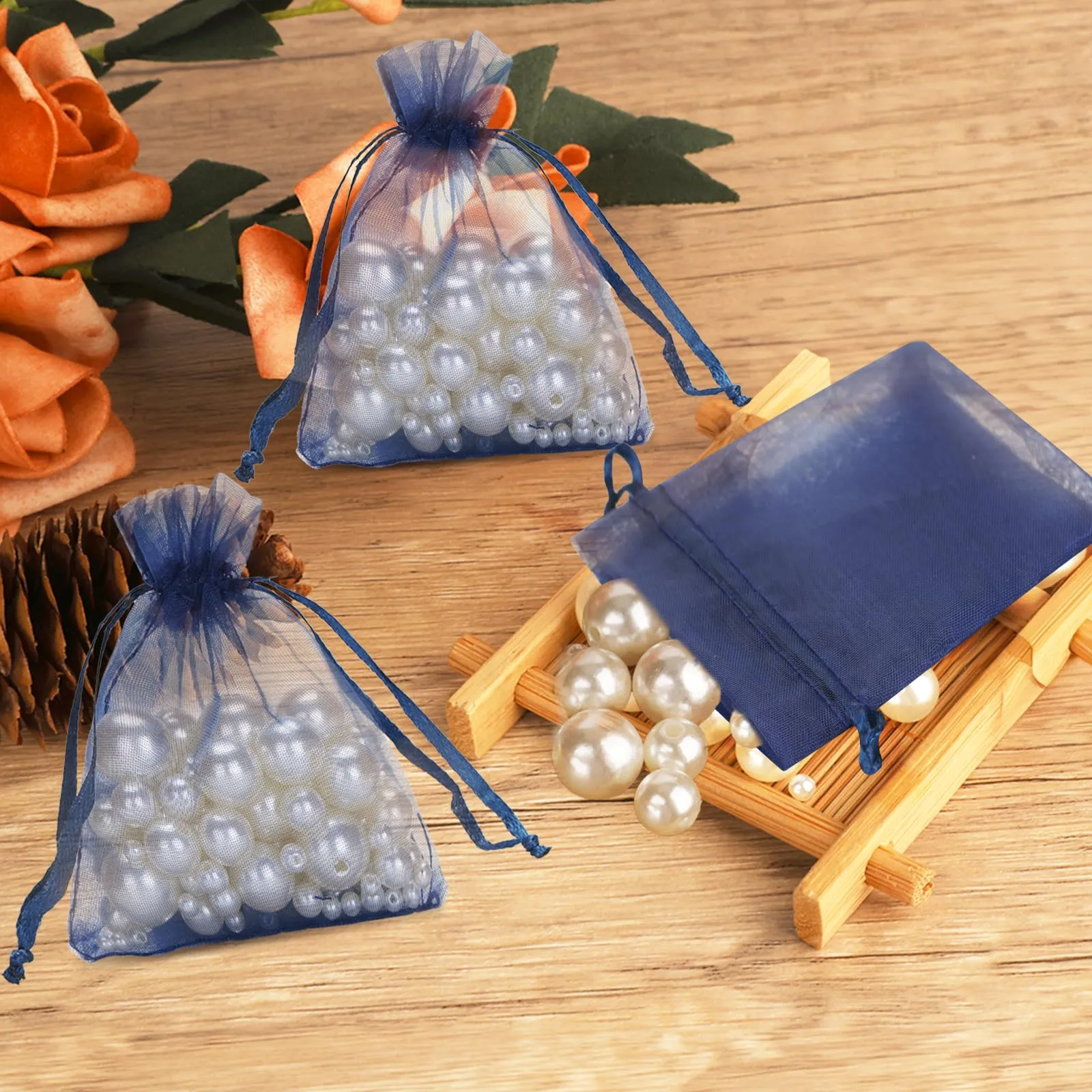 G2PLUS 50PCS Blu Navy Sacchetti Organza,7x9CM Sacchetti Organza Regalo - immagine 7