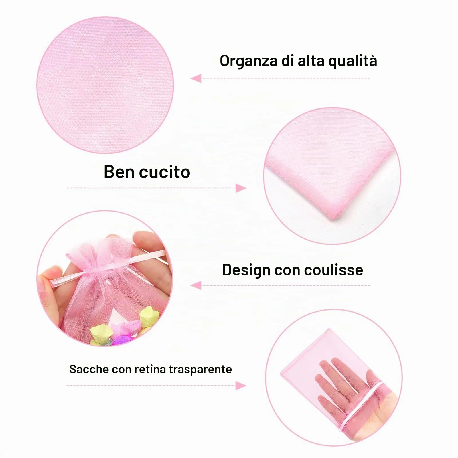 G2PLUS 50PCS Rosa Sacchetti Organza,10x12CM Sacchetti Organza Regalo - immagine 3