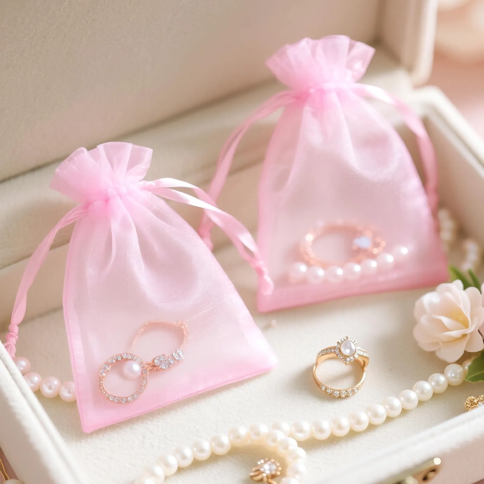 G2PLUS 50PCS Rosa Sacchetti Organza,10x12CM Sacchetti Organza Regalo - immagine 4