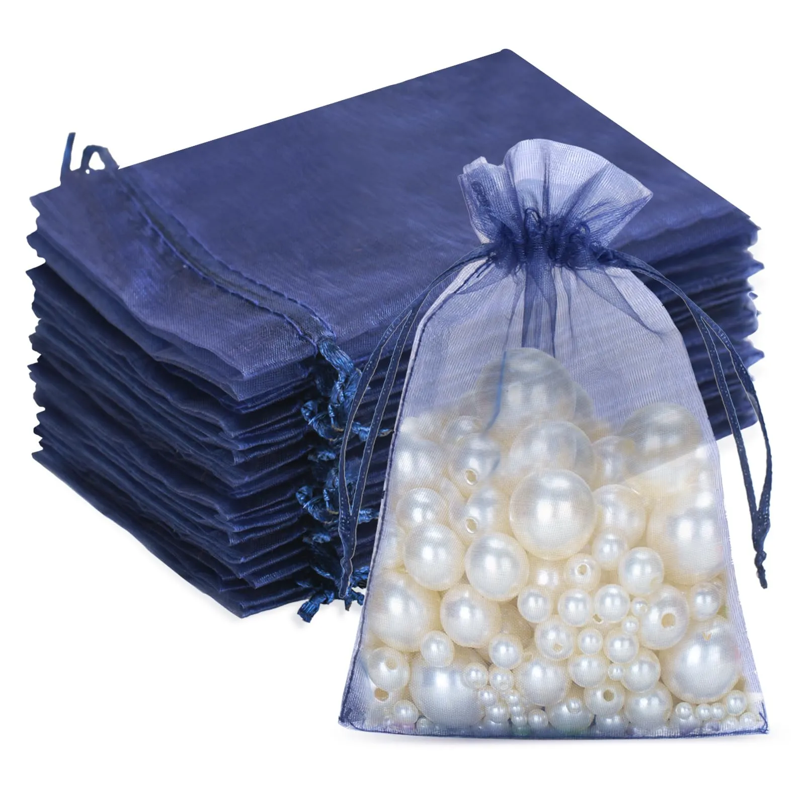 G2PLUS 50PCS Blu Navy Sacchetti Organza,10x15CM Sacchetti Organza Regalo - immagine 1