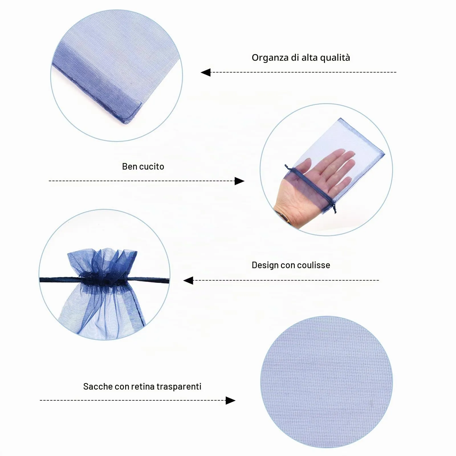 G2PLUS 50PCS Blu Navy Sacchetti Organza,10x15CM Sacchetti Organza Regalo - immagine 3