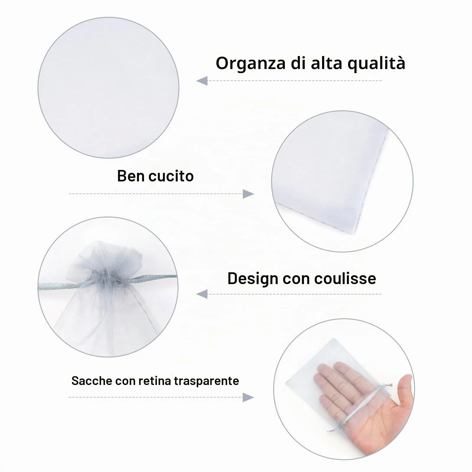 G2PLUS 50 Sacchetti Organza Grigio,10x12CM Sacchetti Regalo in Organza - immagine 3