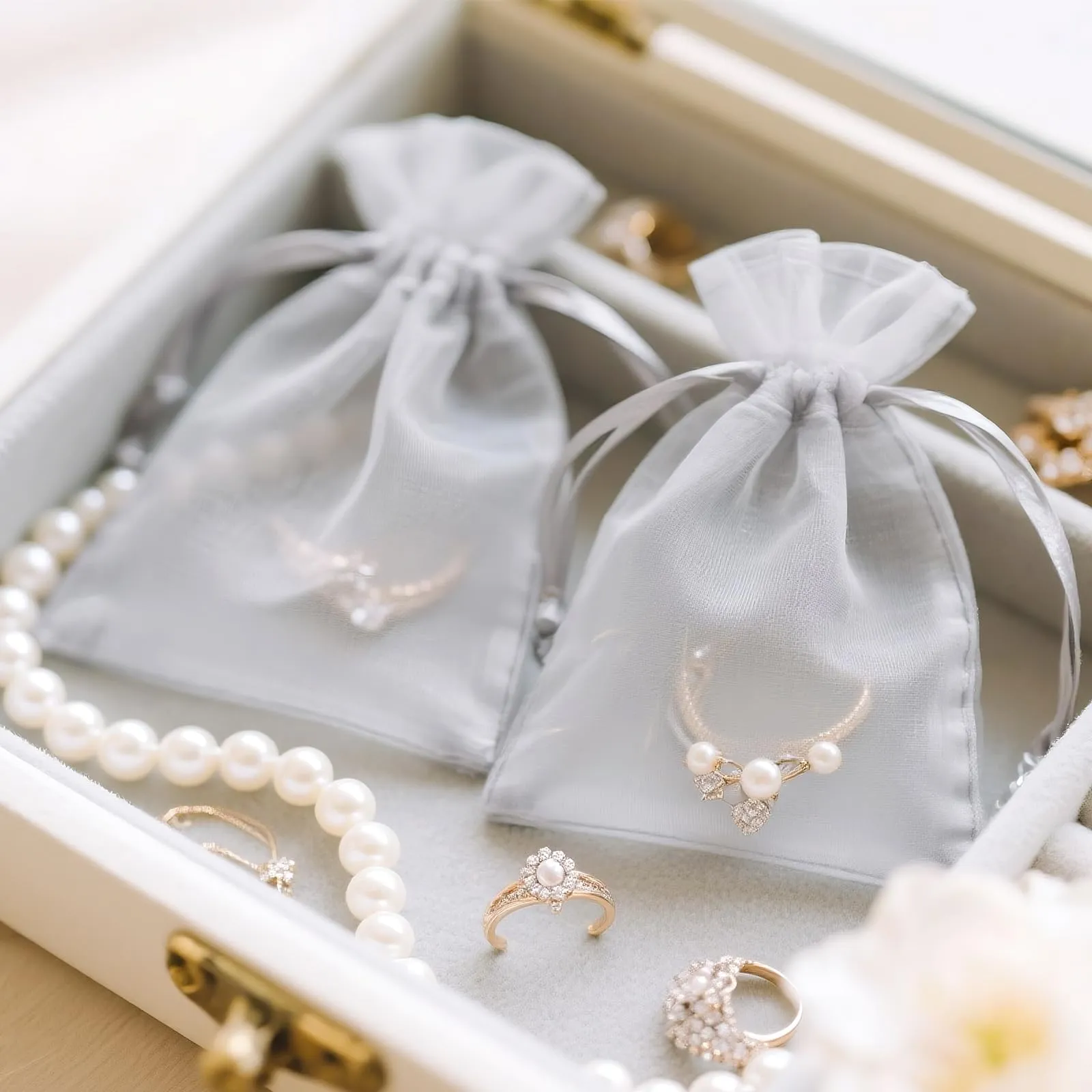 G2PLUS 50 Sacchetti Organza Grigio,10x12CM Sacchetti Regalo in Organza - immagine 4