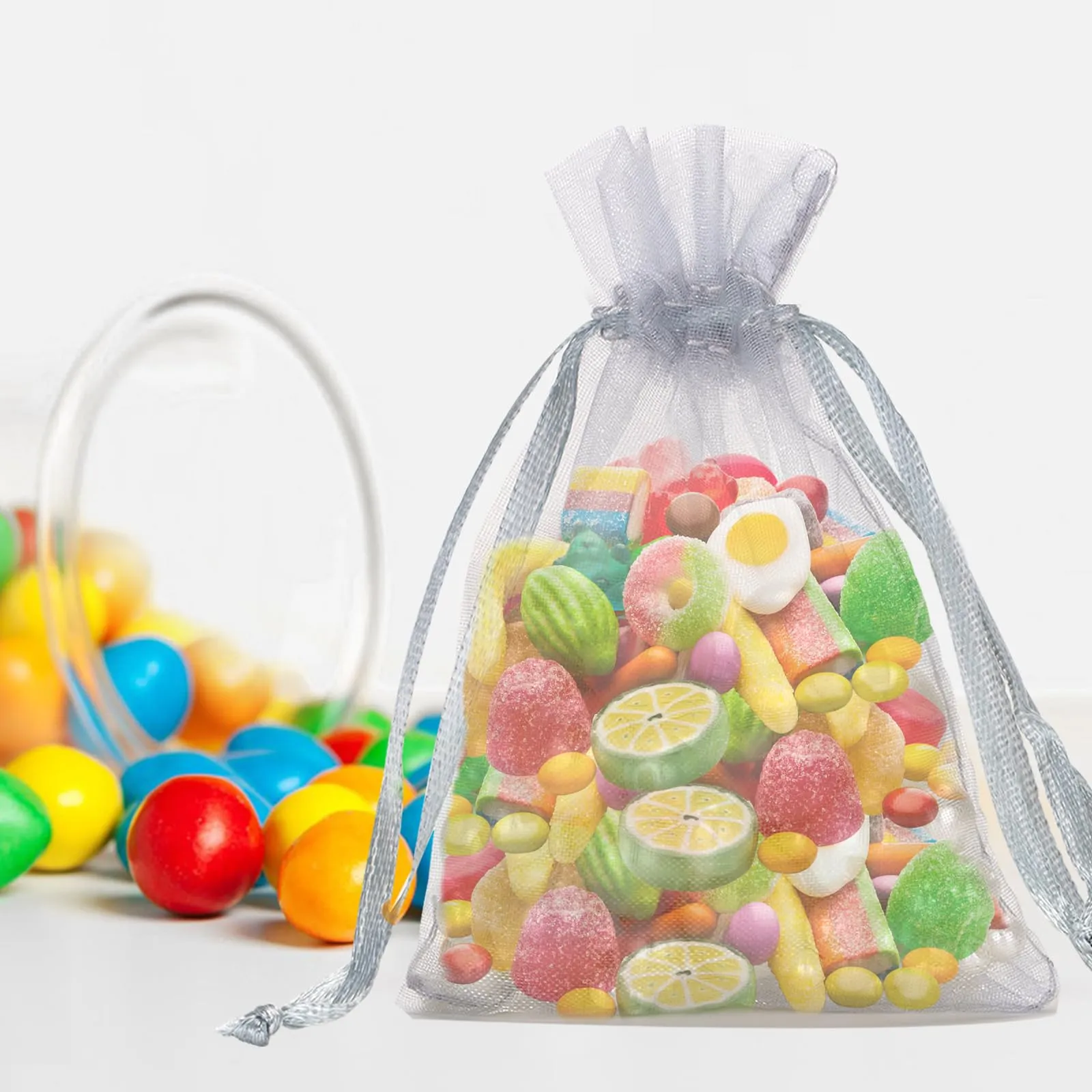 G2PLUS 50 Sacchetti Organza Grigio,10x12CM Sacchetti Regalo in Organza - immagine 6