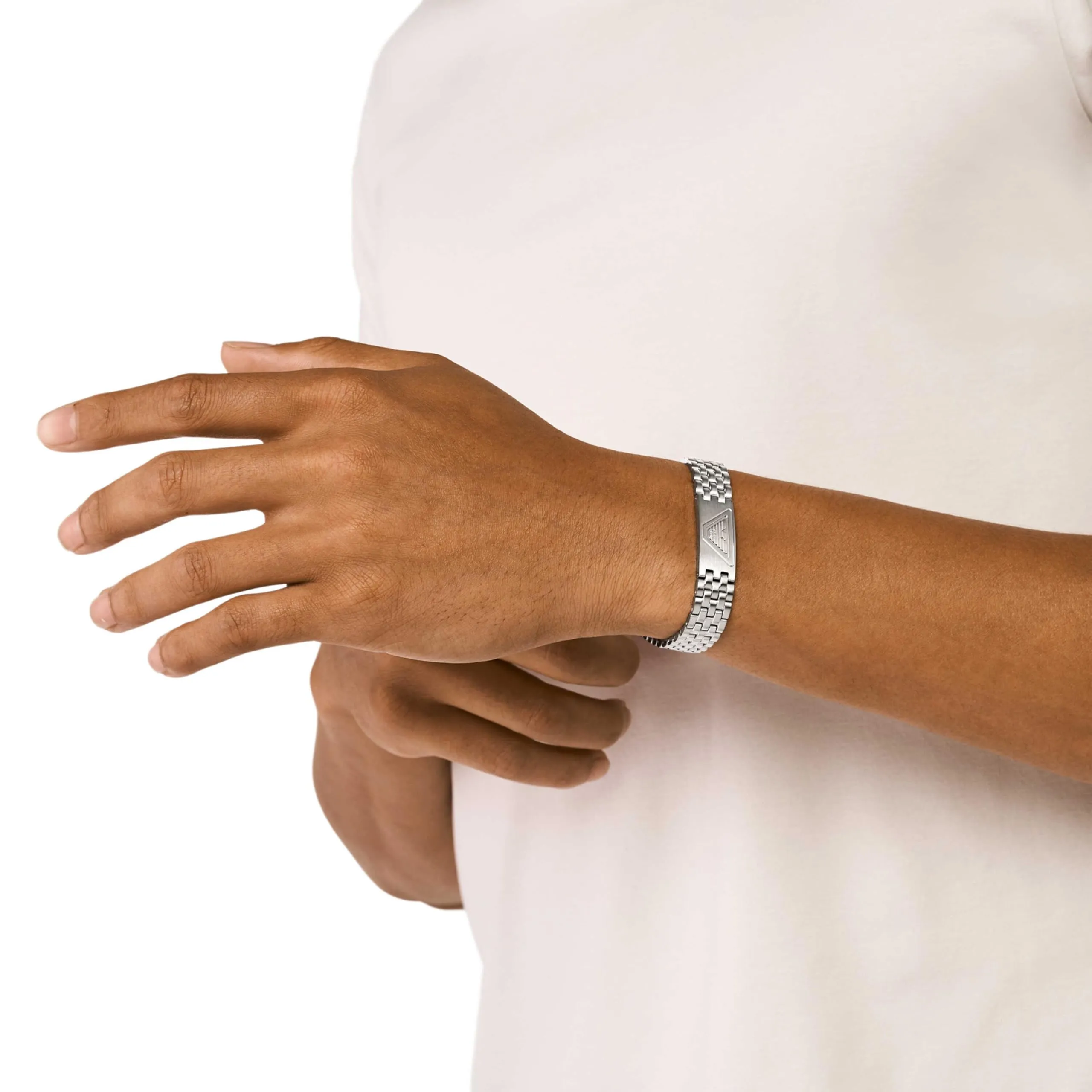 Emporio Armani Bracciale da uomo in acciaio inossidabile o in pelle con chiusura a maglie - immagine 2