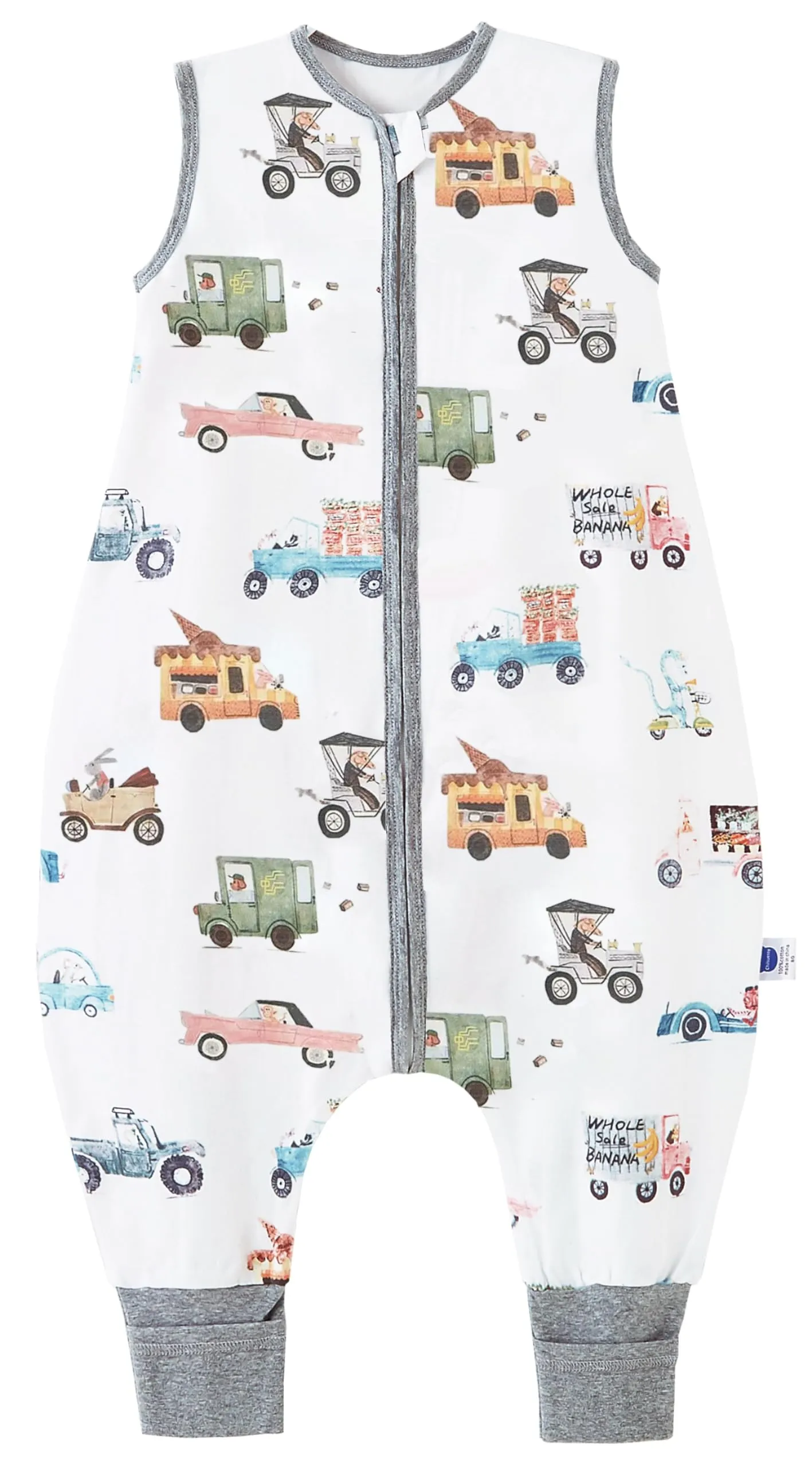 Chilsuessy Sacco nanna invernale con gambe 2,5 Tog, unisex, per tutto l'anno, sacco nanna con piedi, per bambini, auto colorate, 70 cm, altezza del bambino 75-85 cm - immagine 1