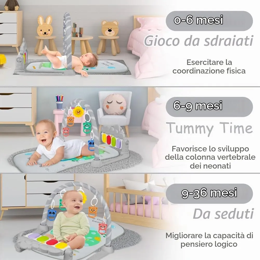 AOMIG Palestre per Bambini Tappetini, Tappetino da Gioco per Palestra per Bambini Palestrina Baby Piano, Palestre Tappetini Attività per Neonati 0-36 Mesi - immagine 6