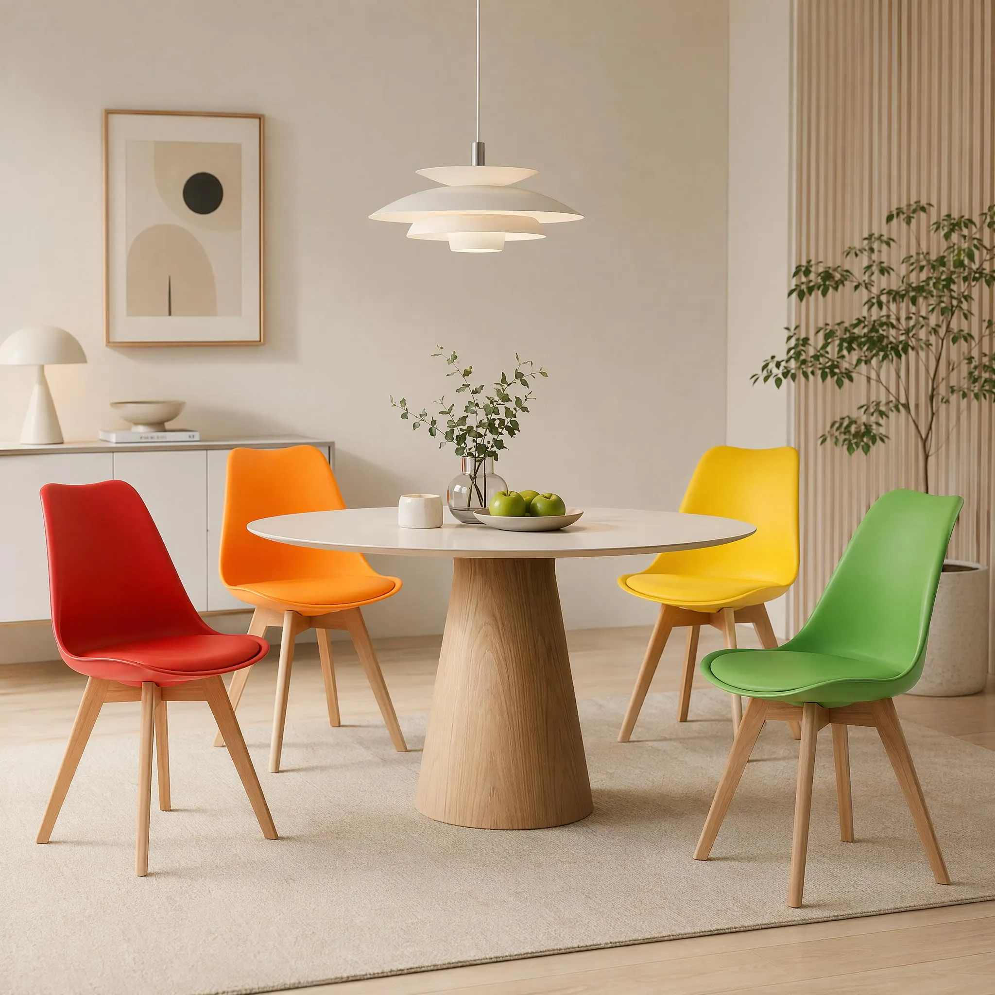 EGGREE Set di 8 Sedie da Sala da Pranzo con Gambe in Faggio Massiccio Schienale in Plastica e Cuscino in PU Sedie da Cucina Ufficio con Design Moderno e Scandinavo,2Giallo+2Rosso+2Verde+2Arancio - immagine 5