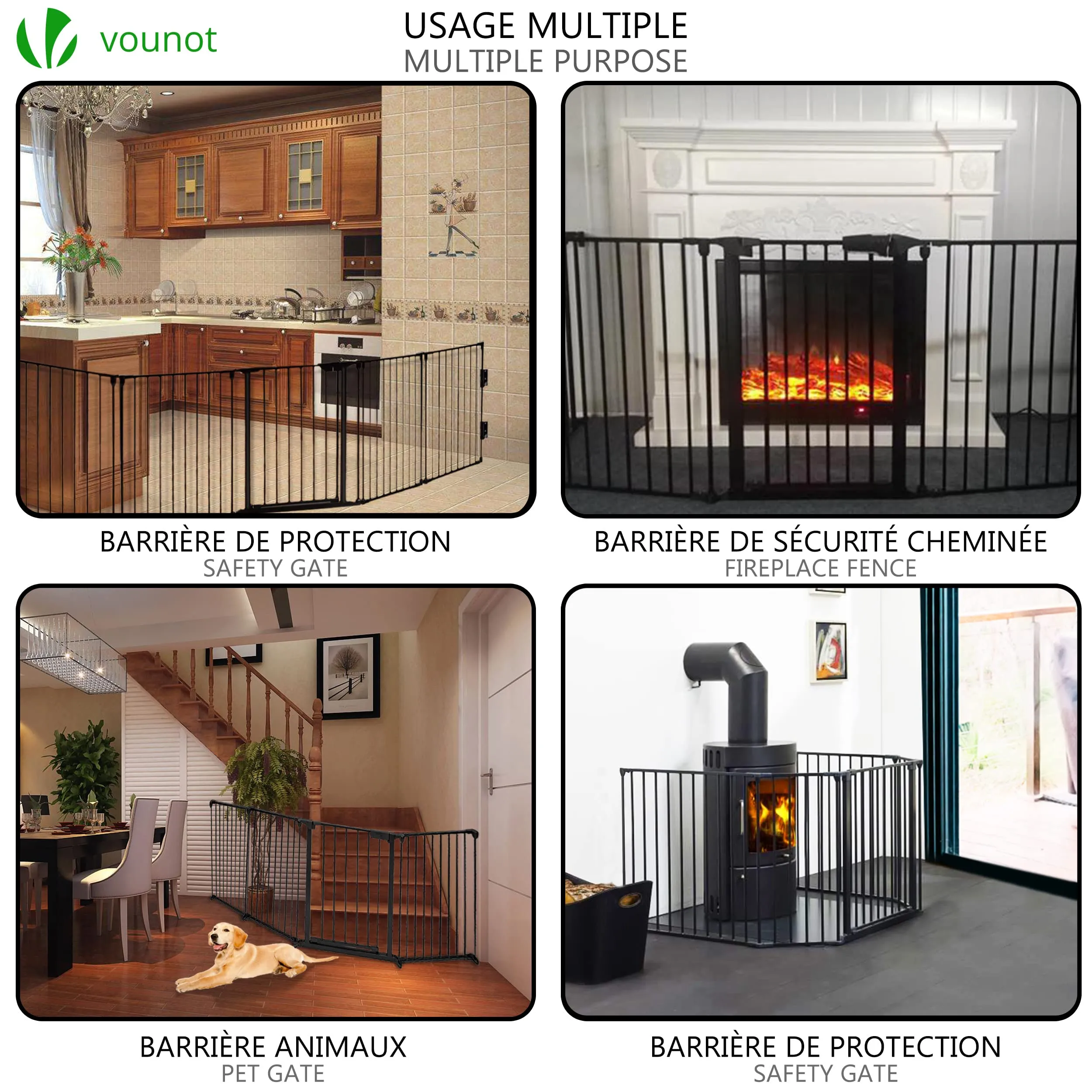 VOUNOT® Cancelletto di Sicurezza Barriera Protettiva, Camino, Cani, Animali, Stufa, 300 x 75 cm, Nero - immagine 2