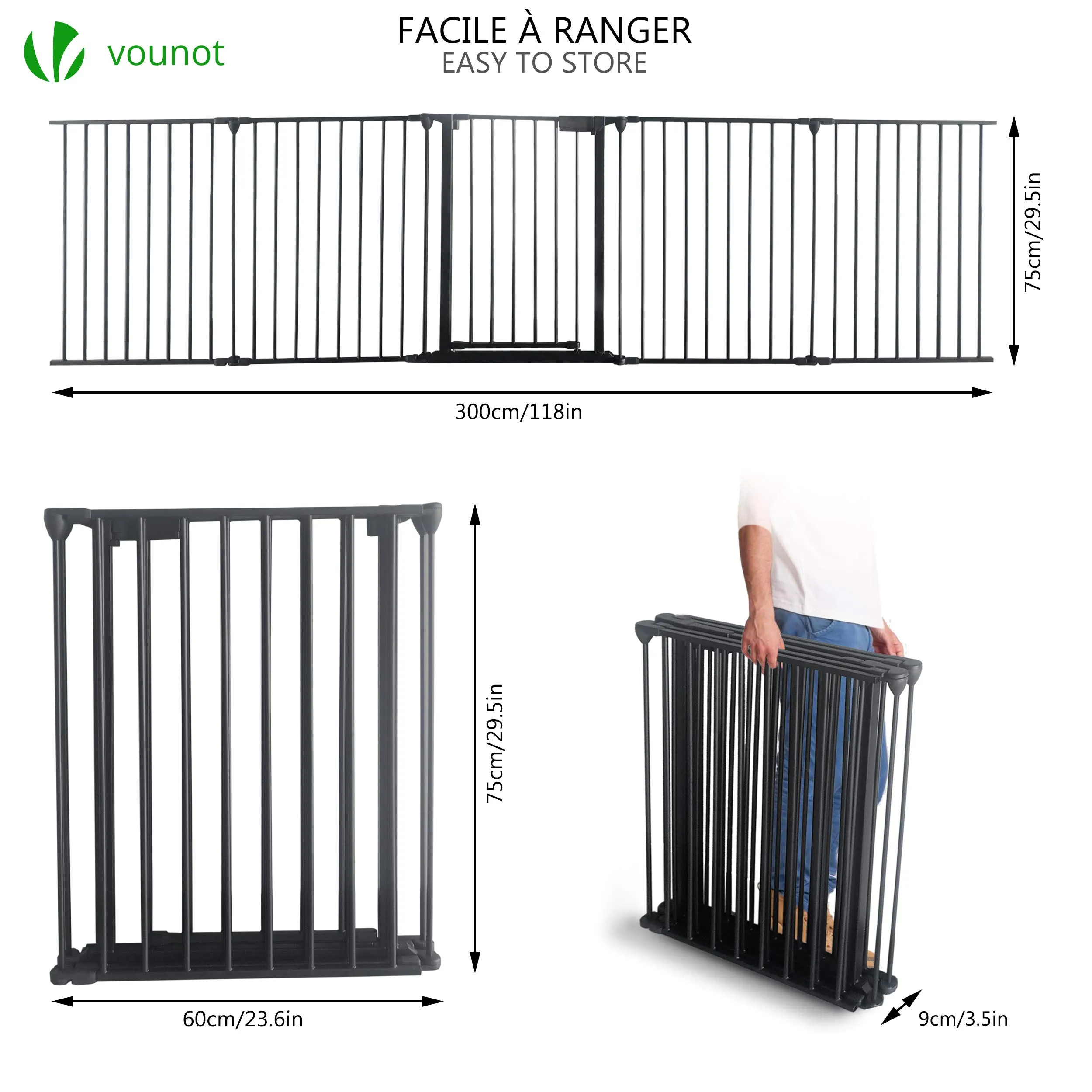 VOUNOT® Cancelletto di Sicurezza Barriera Protettiva, Camino, Cani, Animali, Stufa, 300 x 75 cm, Nero - immagine 3