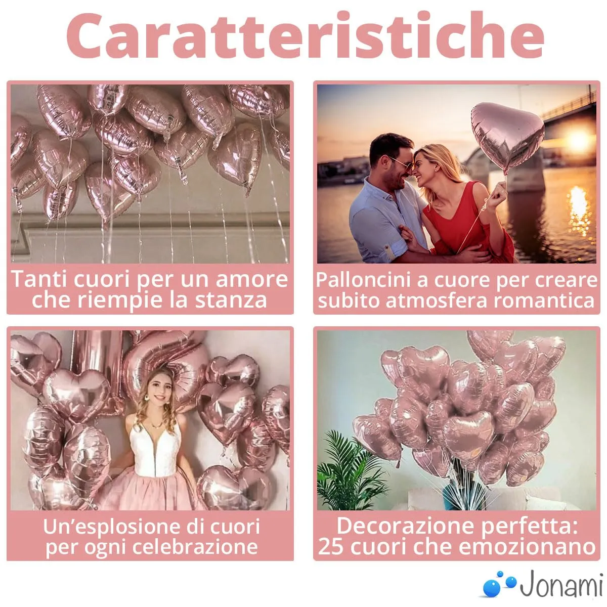 25 Palloncini Rosegold Rosa Oro Dorato a Forma di Cuore per Decorazione Romantica, San Valentino, Anniversario Matrimonio e Fidanzamento - immagine 3
