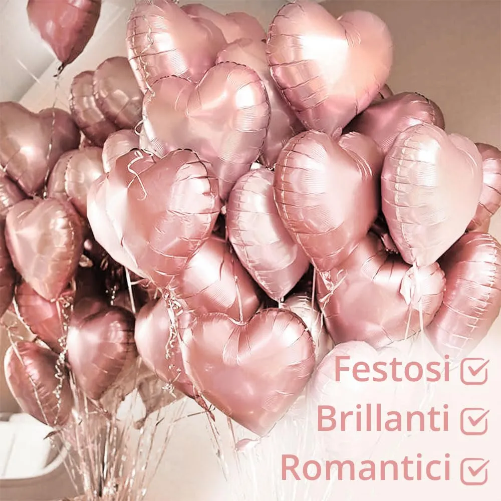 25 Palloncini Rosegold Rosa Oro Dorato a Forma di Cuore per Decorazione Romantica, San Valentino, Anniversario Matrimonio e Fidanzamento - immagine 6