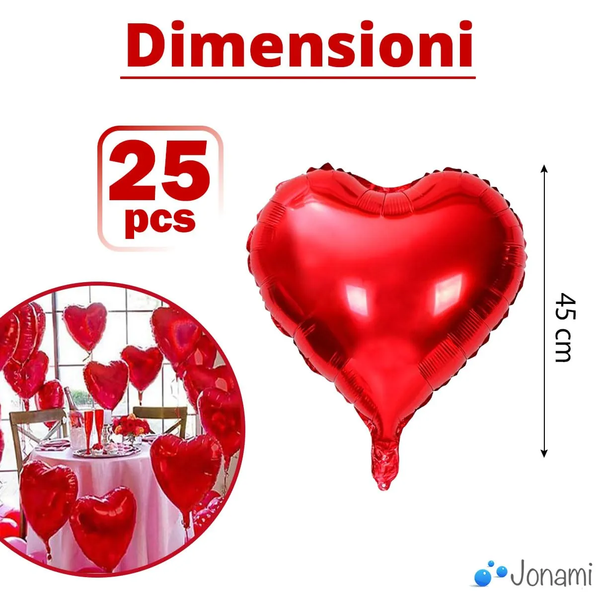 25 Palloncini a Forma di Cuore Rossi ad Elio o Aria per Decorazione Romantica, San Valentino, Anniversario Matrimonio e Fidanzamento - immagine 2