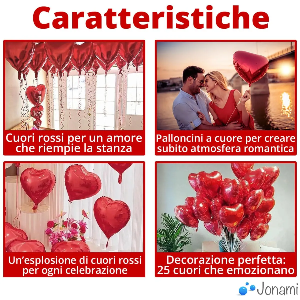 25 Palloncini a Forma di Cuore Rossi ad Elio o Aria per Decorazione Romantica, San Valentino, Anniversario Matrimonio e Fidanzamento - immagine 3