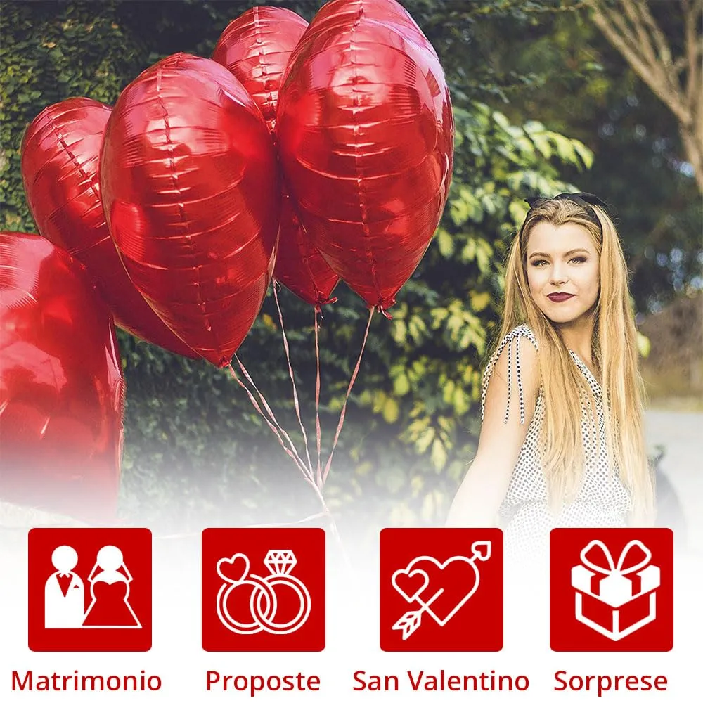25 Palloncini a Forma di Cuore Rossi ad Elio o Aria per Decorazione Romantica, San Valentino, Anniversario Matrimonio e Fidanzamento - immagine 4