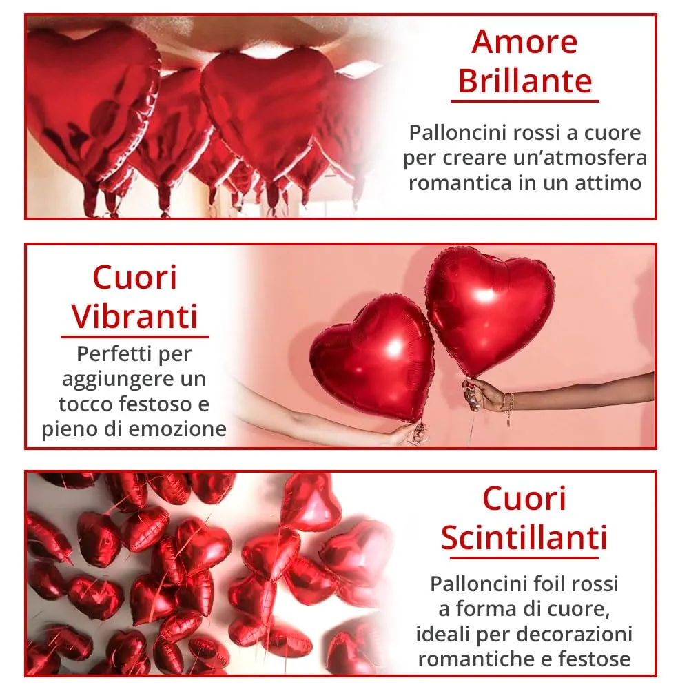 25 Palloncini a Forma di Cuore Rossi ad Elio o Aria per Decorazione Romantica, San Valentino, Anniversario Matrimonio e Fidanzamento - immagine 5