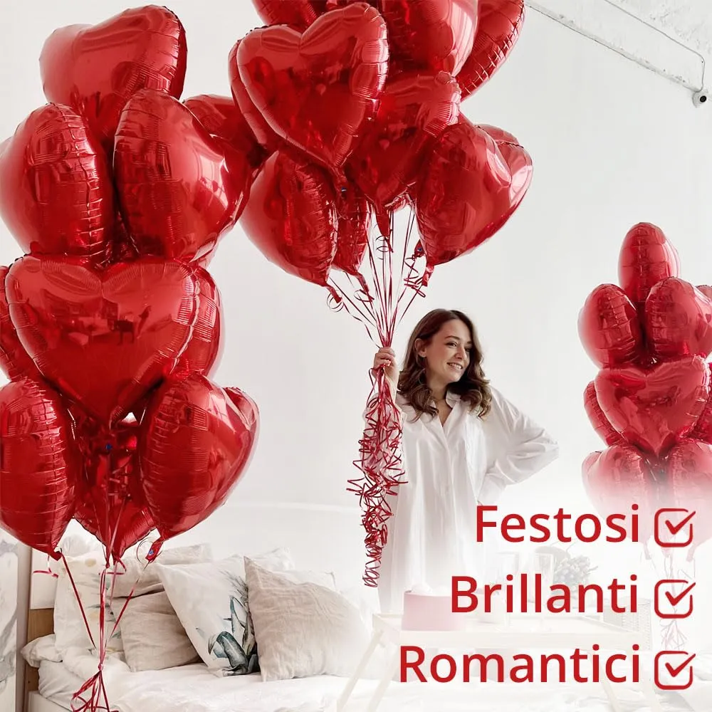 25 Palloncini a Forma di Cuore Rossi ad Elio o Aria per Decorazione Romantica, San Valentino, Anniversario Matrimonio e Fidanzamento - immagine 6