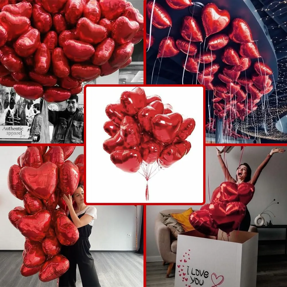 25 Palloncini a Forma di Cuore Rossi ad Elio o Aria per Decorazione Romantica, San Valentino, Anniversario Matrimonio e Fidanzamento - immagine 7