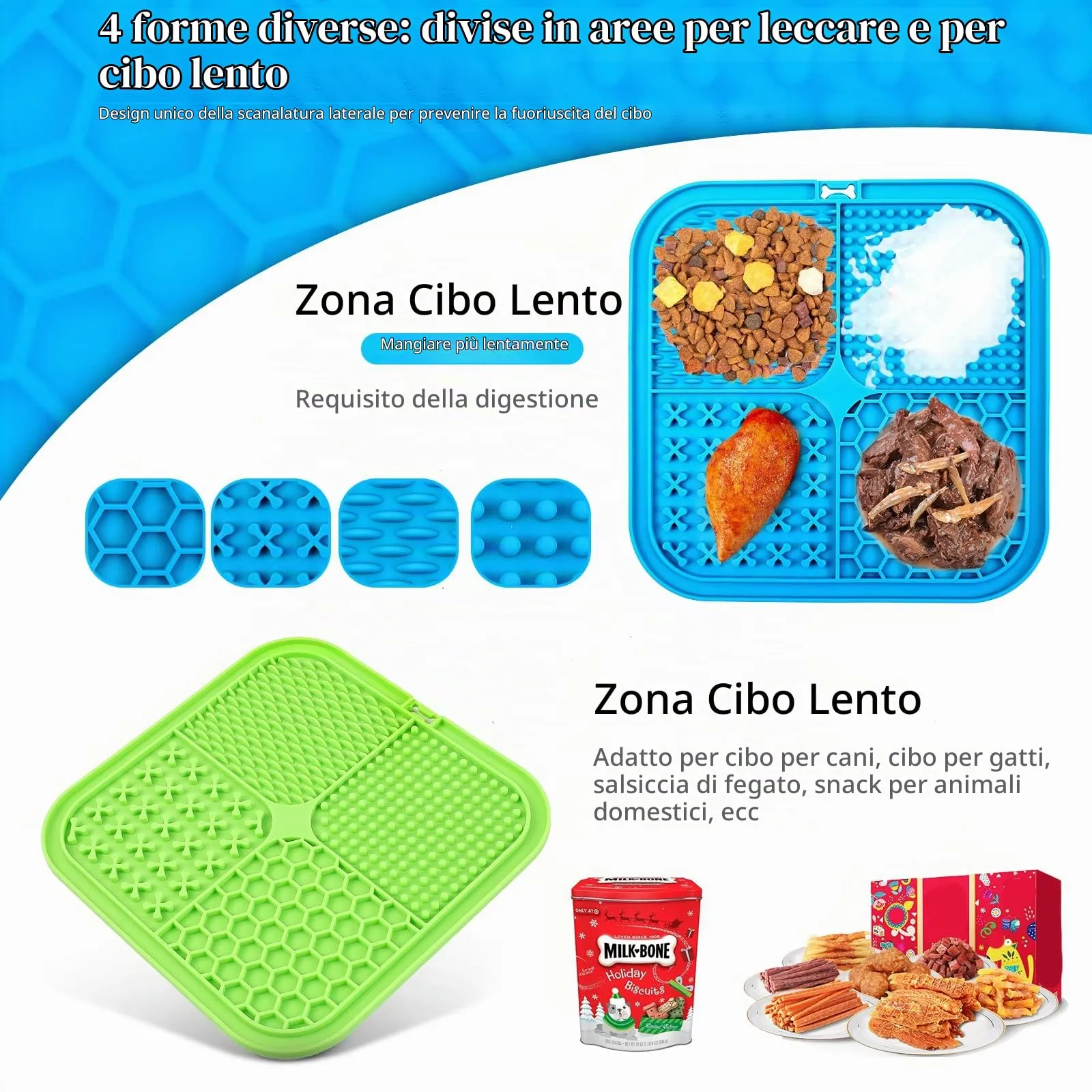 Romon Tappetino Leccare Cane, 2PCS 20x20cm Cane Pad Leccare con Spatola Silicone, Senza BPA Tappetini Leccare Cani con Ventosa, Lick Mat per Bagno Toelettatura Addestramento Curarlo (Blu+Verde) - immagine 2