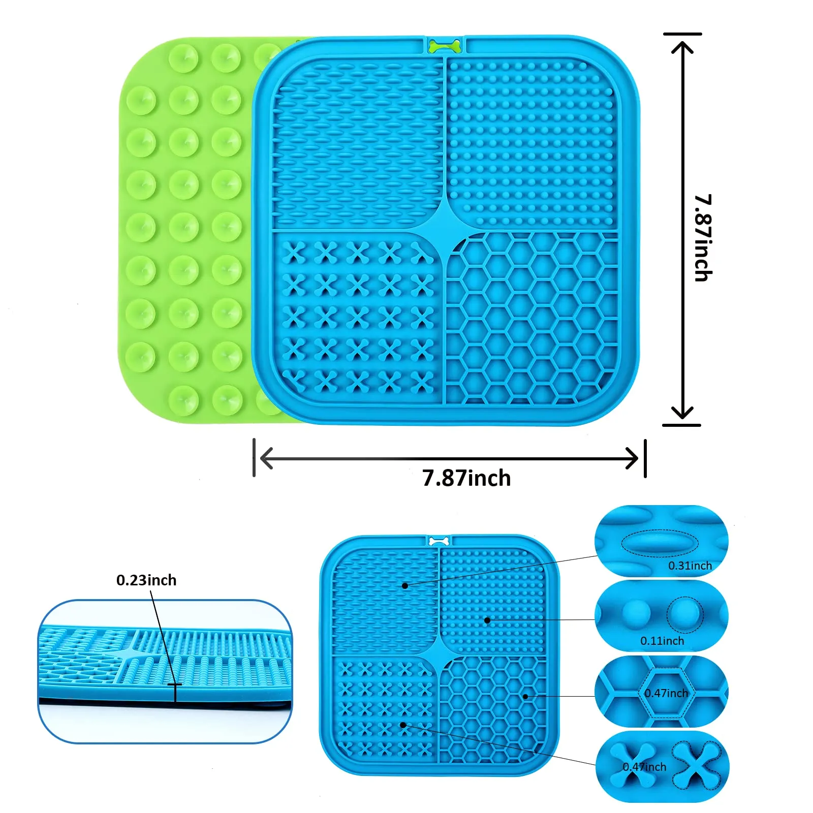 Romon Tappetino Leccare Cane, 2PCS 20x20cm Cane Pad Leccare con Spatola Silicone, Senza BPA Tappetini Leccare Cani con Ventosa, Lick Mat per Bagno Toelettatura Addestramento Curarlo (Blu+Verde) - immagine 3