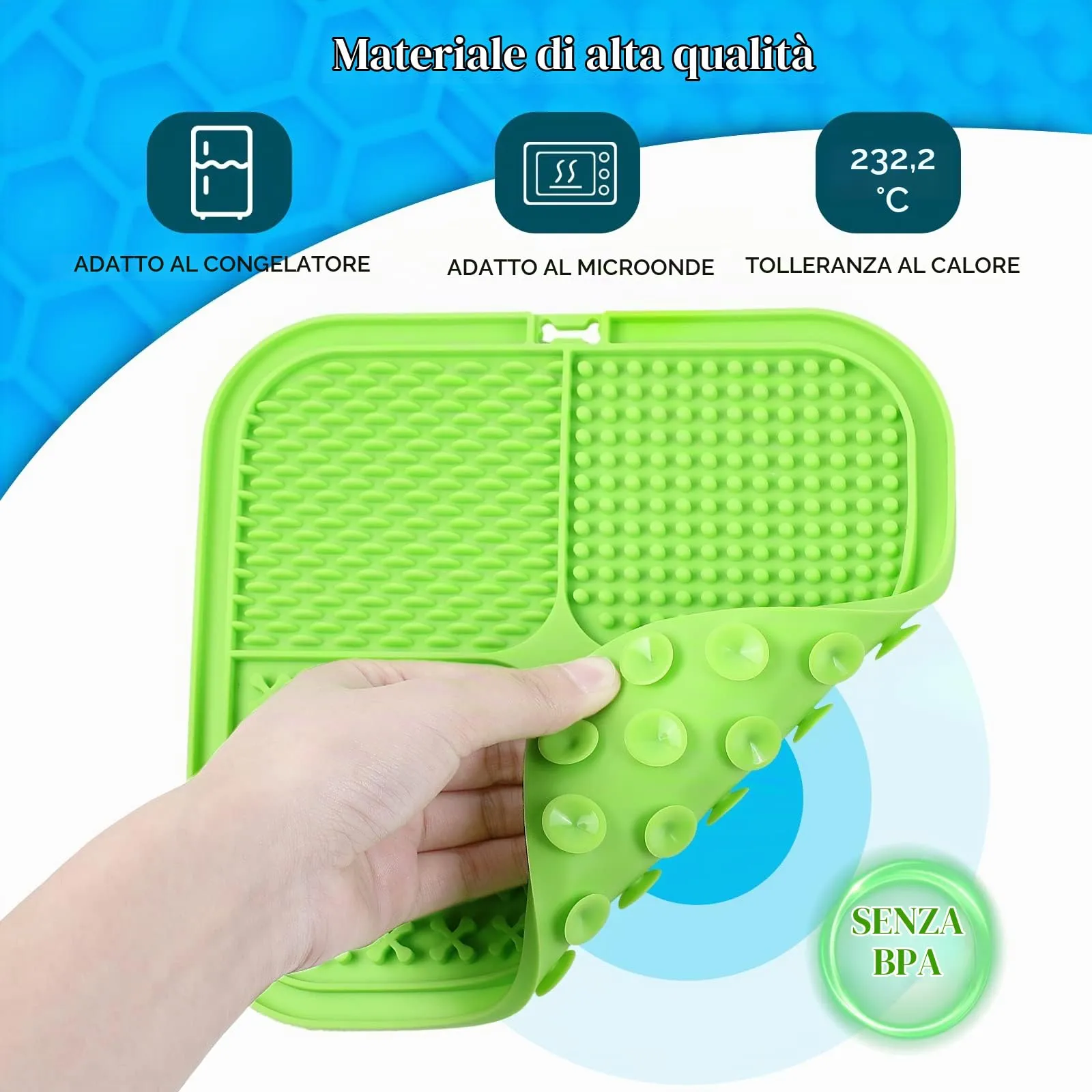 Romon Tappetino Leccare Cane, 2PCS 20x20cm Cane Pad Leccare con Spatola Silicone, Senza BPA Tappetini Leccare Cani con Ventosa, Lick Mat per Bagno Toelettatura Addestramento Curarlo (Blu+Verde) - immagine 4