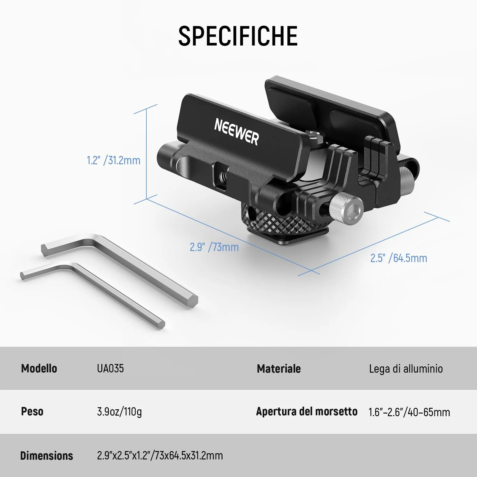 NEEWER Supporto Staffa SSD Supporto con Cold Shoe Cable Morsa, UA035 - immagine 8
