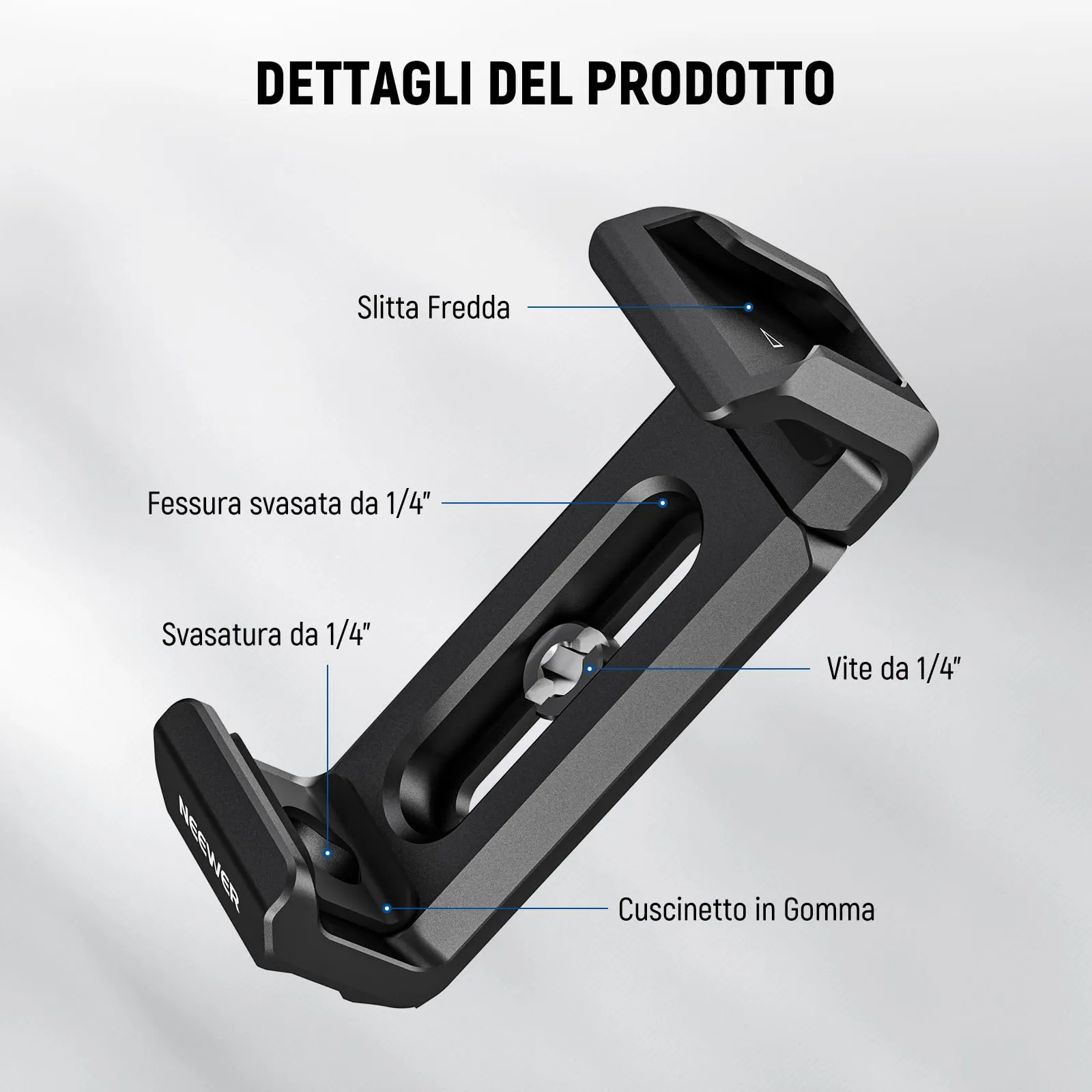 NEEWER Staffa SSD T5 T7 T9 per iPhone 16 15 Pro Max Gabbia PA023 PA024, 2,2"-3"/55-75mm Morsetto SSD Compatibile con Samsung con 1/4" Vite e Bordo Smussato Antitorsione, Slitta Fredda, UA051 - immagine 4