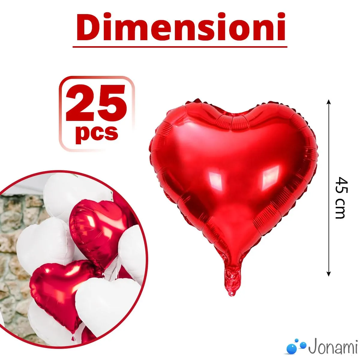 25 Palloncini a Forma di Cuore Rossi e Bianchi ad Elio o Aria per Decorazione Romantica, San Valentino, Anniversario Matrimonio e Fidanzamento - immagine 2