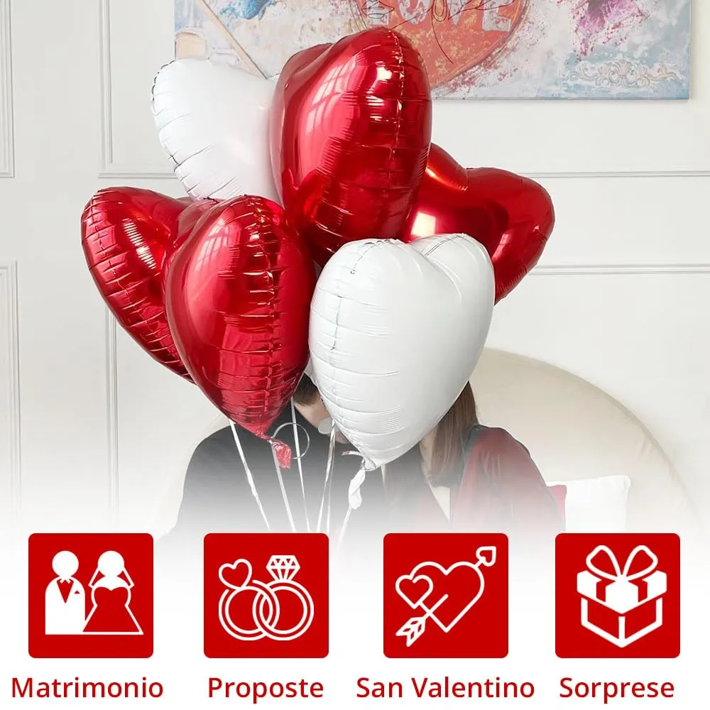 25 Palloncini a Forma di Cuore Rossi e Bianchi ad Elio o Aria per Decorazione Romantica, San Valentino, Anniversario Matrimonio e Fidanzamento - immagine 4