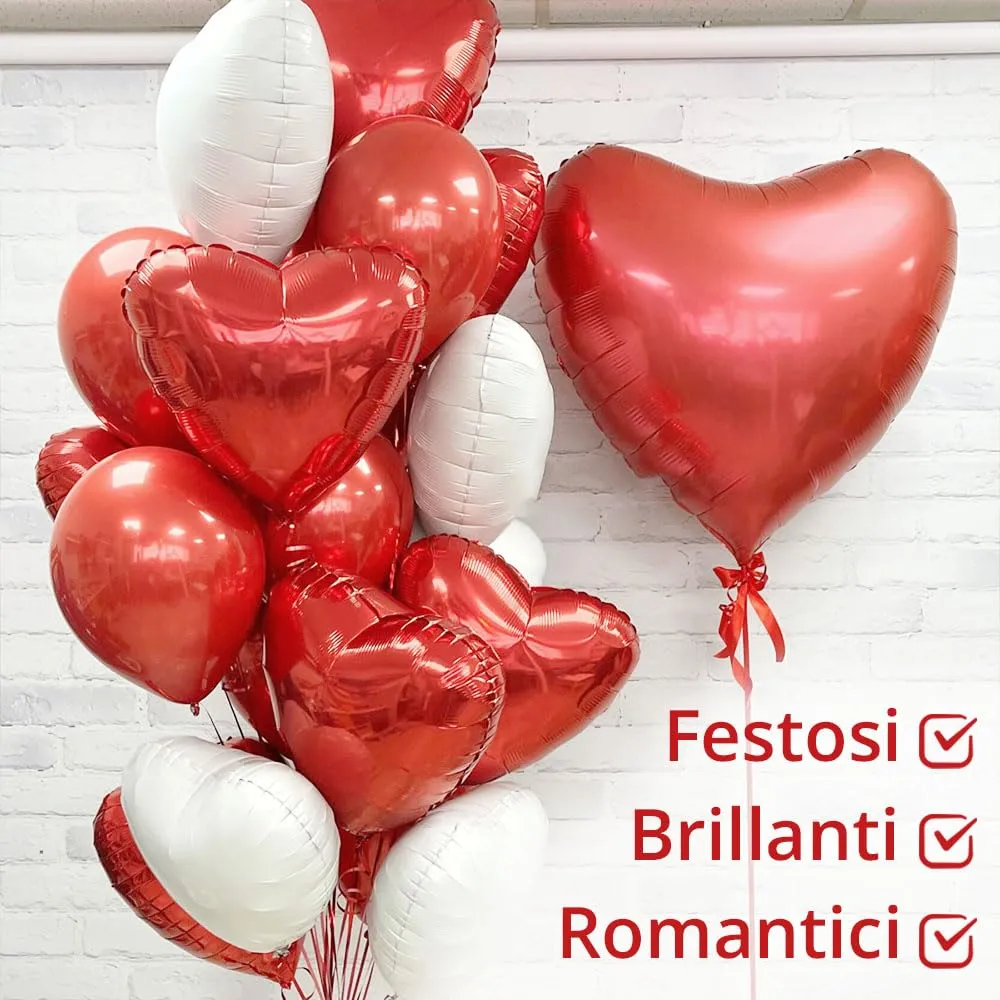 25 Palloncini a Forma di Cuore Rossi e Bianchi ad Elio o Aria per Decorazione Romantica, San Valentino, Anniversario Matrimonio e Fidanzamento - immagine 6