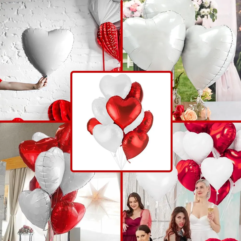 25 Palloncini a Forma di Cuore Rossi e Bianchi ad Elio o Aria per Decorazione Romantica, San Valentino, Anniversario Matrimonio e Fidanzamento - immagine 7