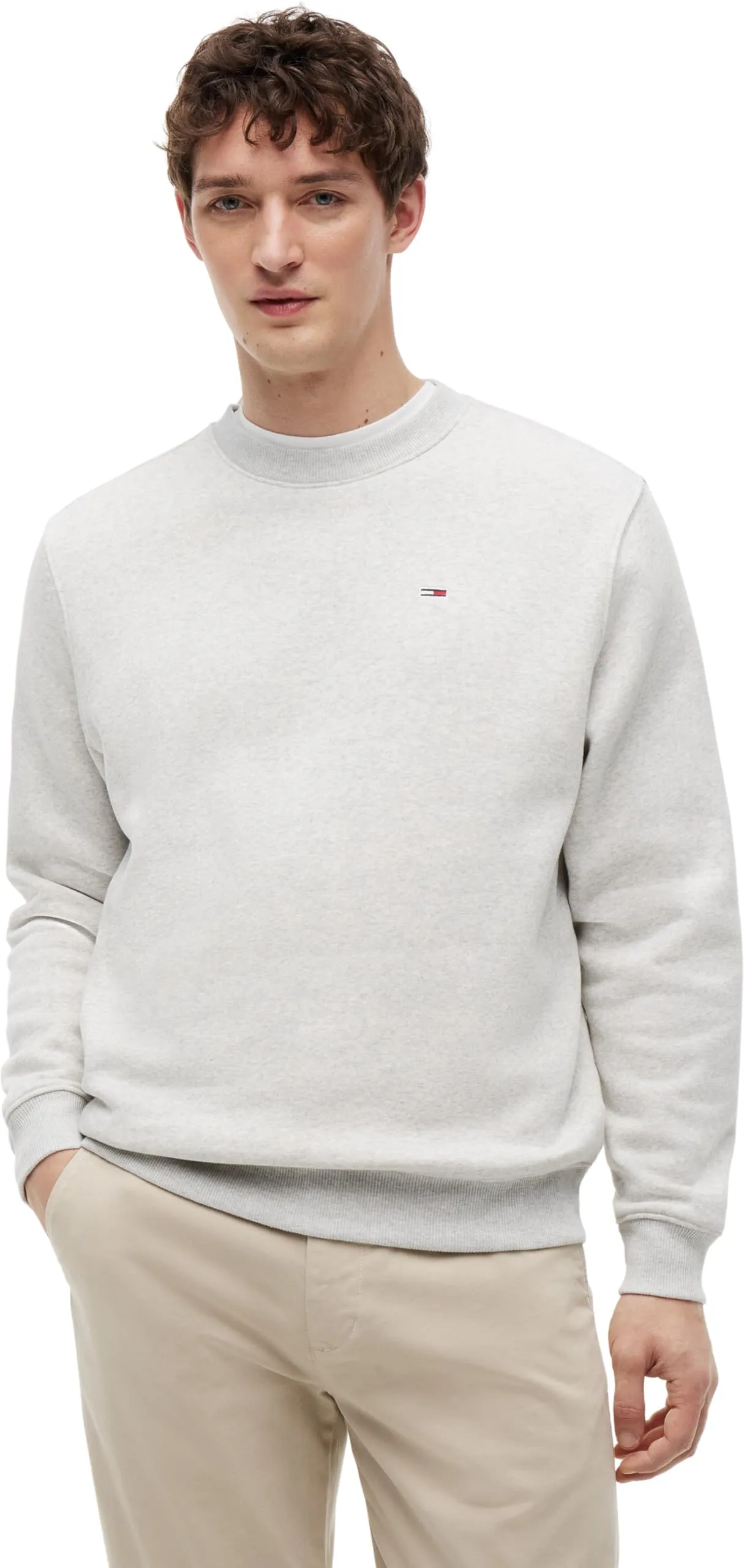 Tommy Jeans Tjm Reg S Flag Crew Dm0Dm20741, Felpa Pullover, Uomo, Grigio (Silver Grey Heather), S - immagine 1